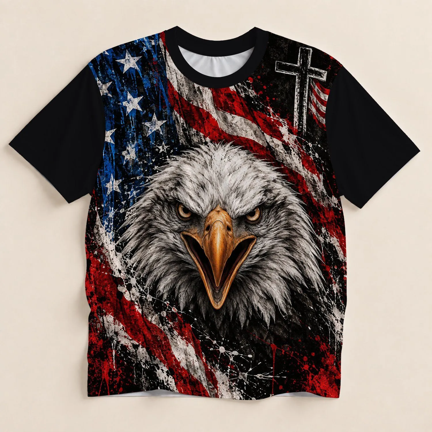 Bald Eagle Flag Tribute for Patriotic Streetwear and Independence Day Celebrations All-over Print Unisex T-shirt - 1