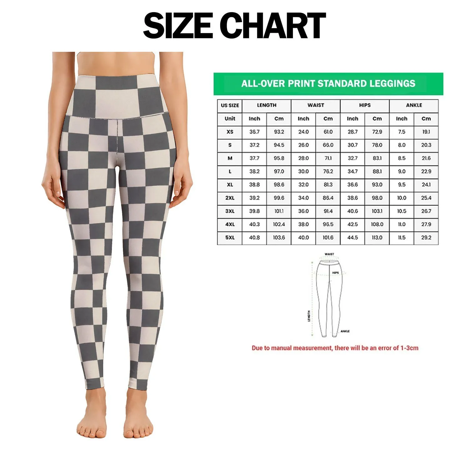 Ivory Charcoal Checkerboard Style for Yoga Pilates and Everyday City Wear Leggings - 1