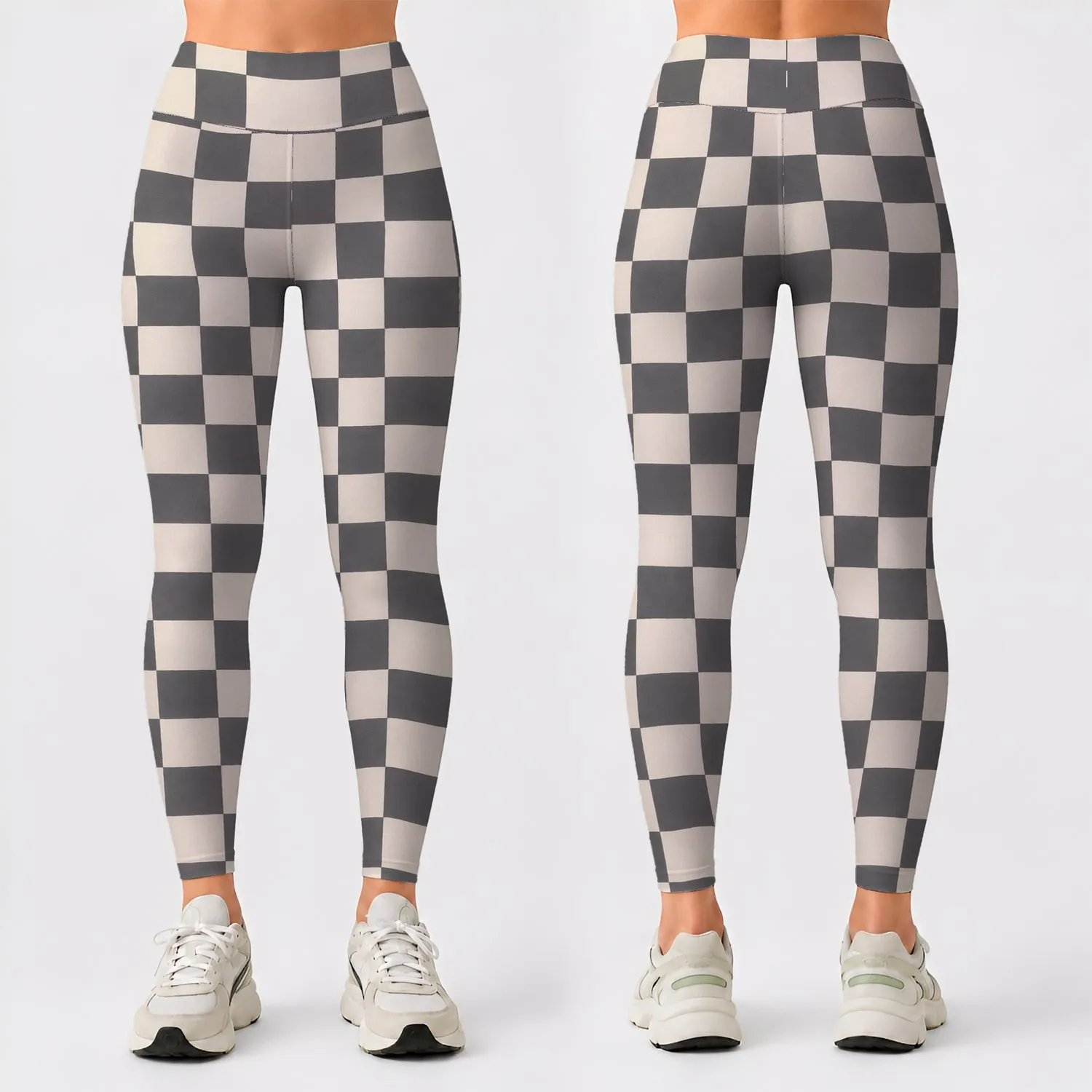Ivory Charcoal Checkerboard Style for Yoga Pilates and Everyday City Wear Leggings - 1