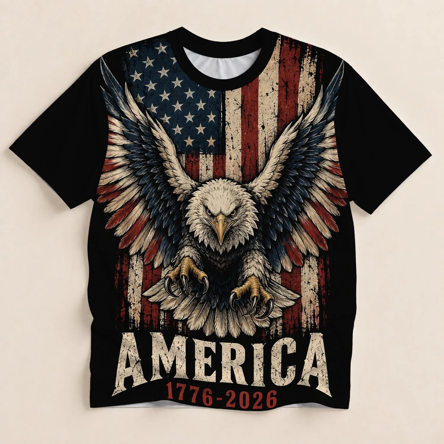 American Eagle and Flag for 250th Anniversary Celebration and Summer Patriotic Wear All-over Print Unisex T-shirt - 1