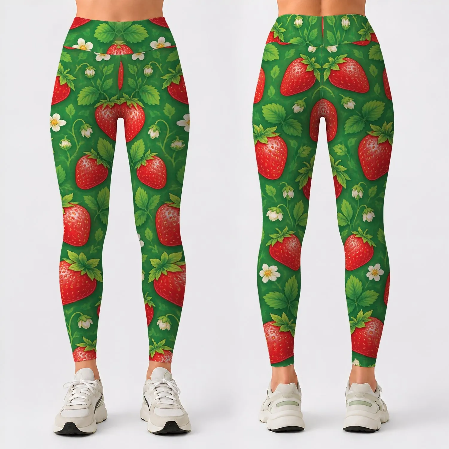 Bright Red Strawberries for Yoga, Pilates and Cheerful Everyday Summer Lifestyle Leggings - 1