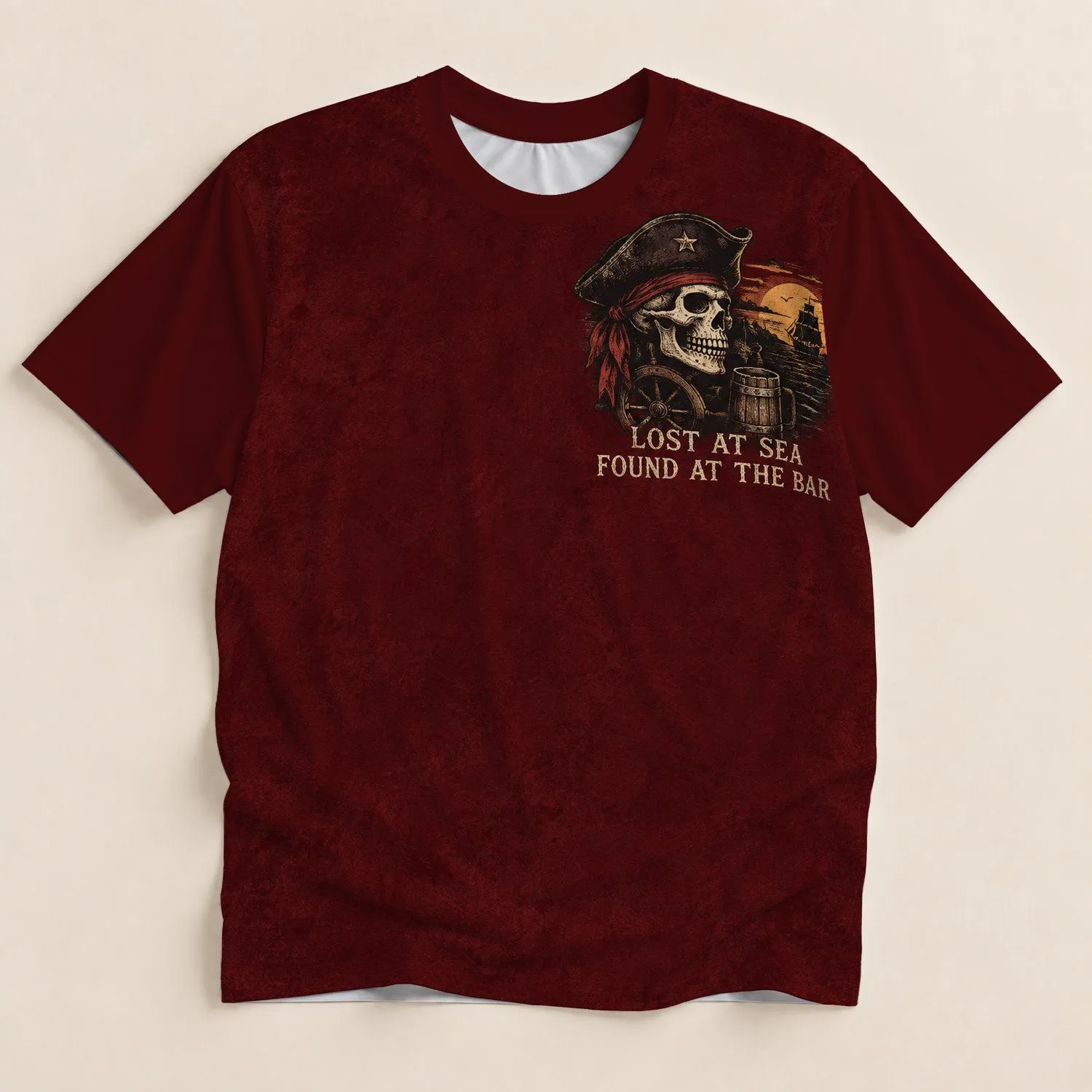 Pirate Skull Sunset Seascape for Beach Vacations and Casual Weekend Adventures All-over Print Unisex T-shirt - 1