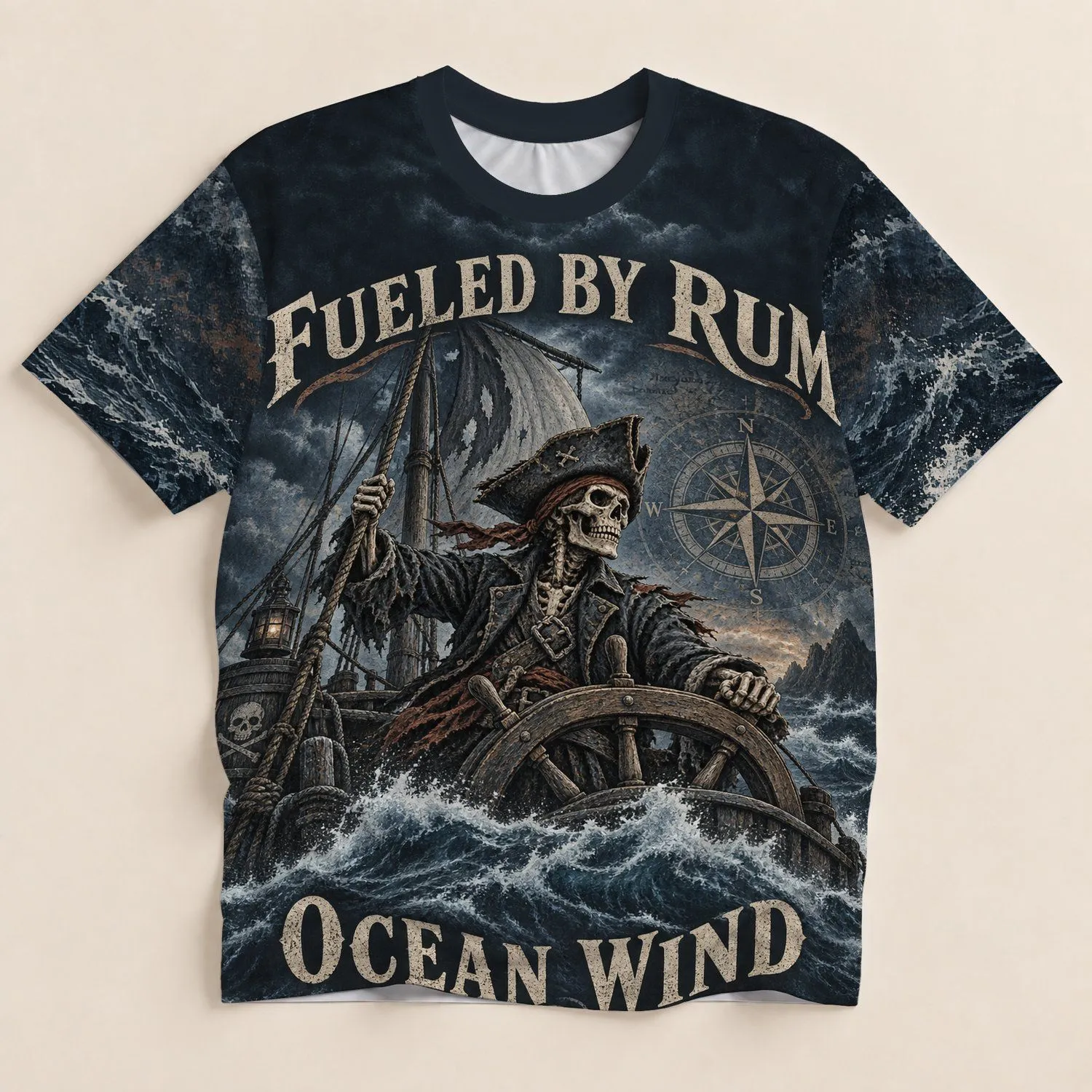Skull Pirate Sailboat and Compass for Nautical Adventures and Coastal Weekends All-over Print Unisex T-shirt - 1