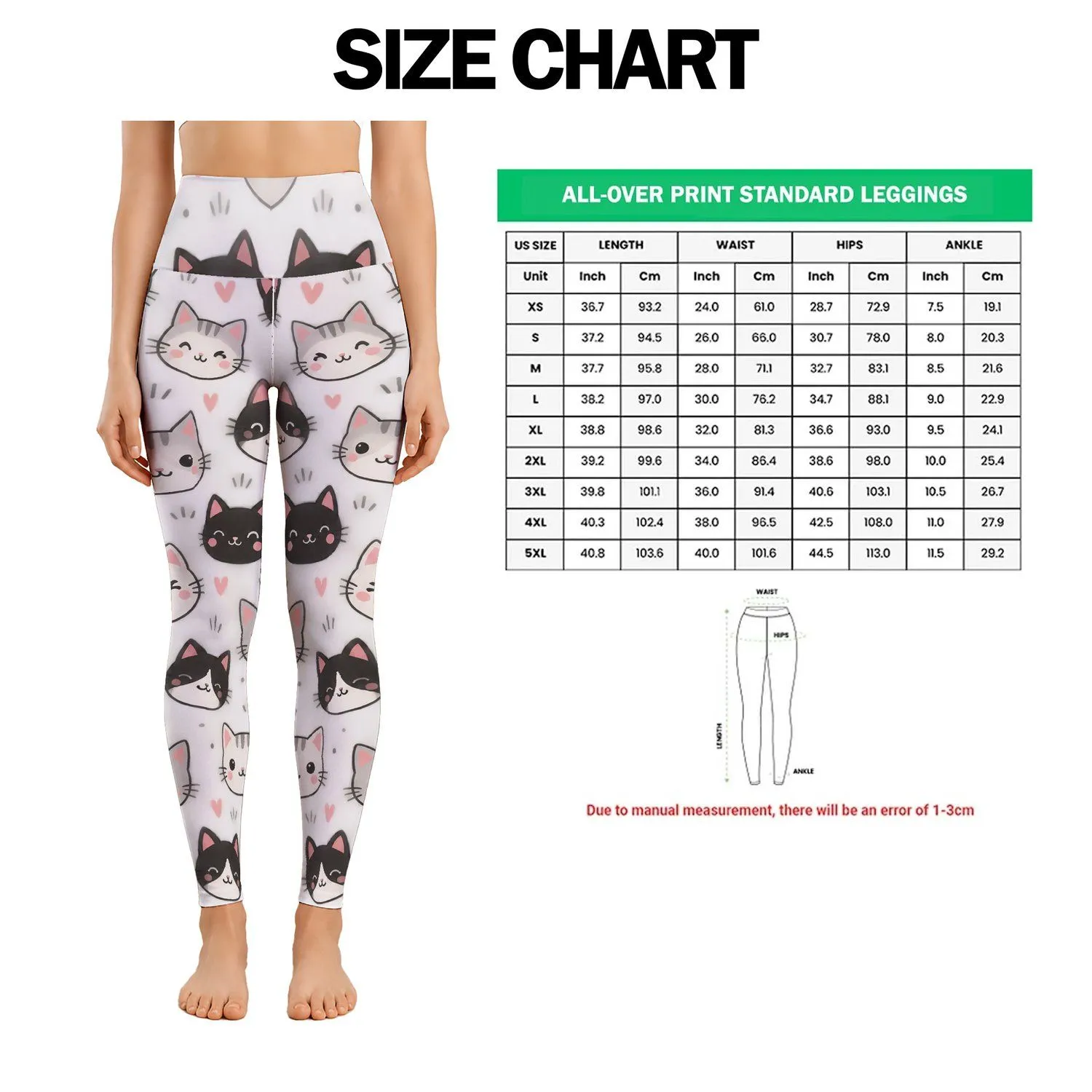 Playful Cat Faces for Yoga, Pilates, Errands, and Everyday Casual Style Leggings - 1
