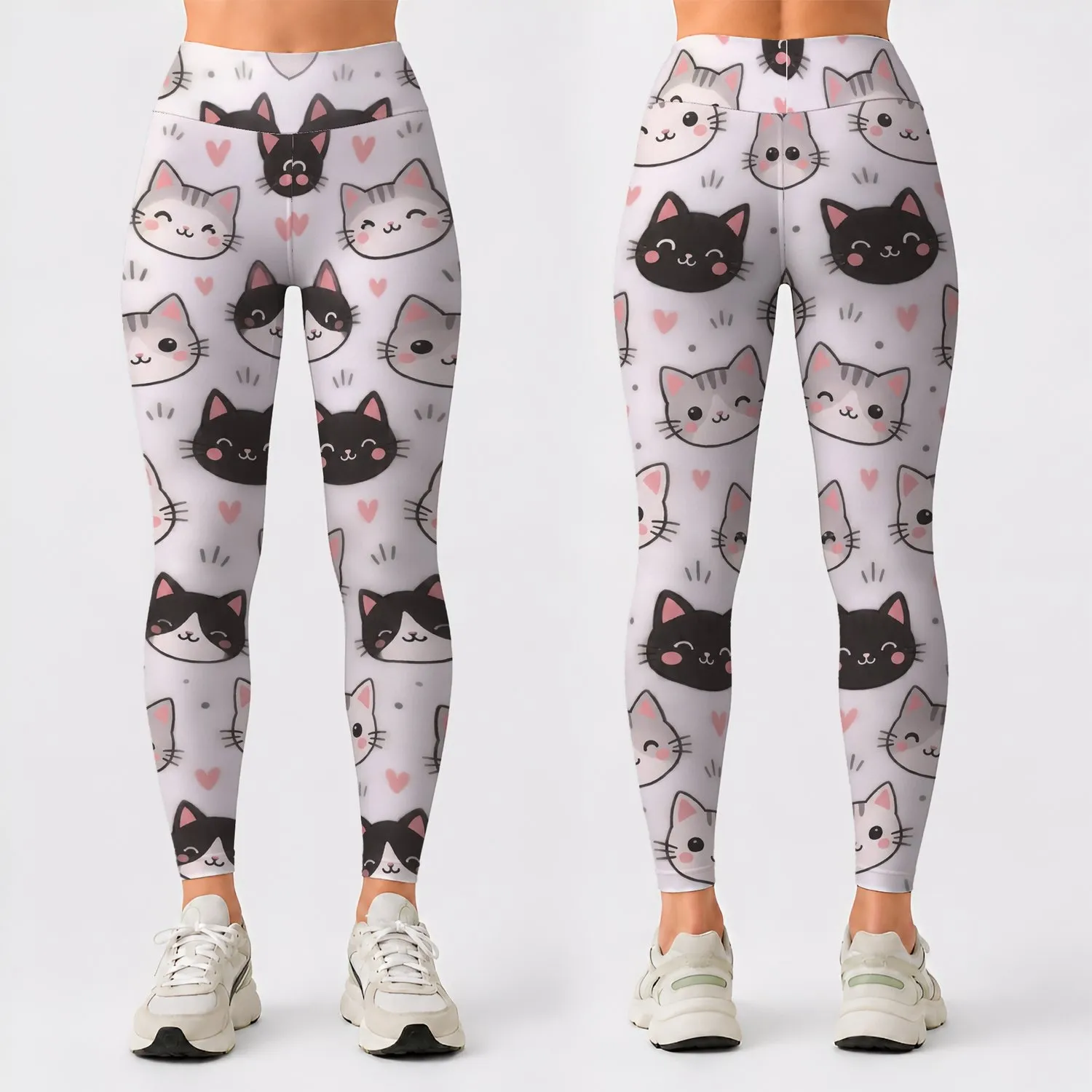 Playful Cat Faces for Yoga, Pilates, Errands, and Everyday Casual Style Leggings - 1
