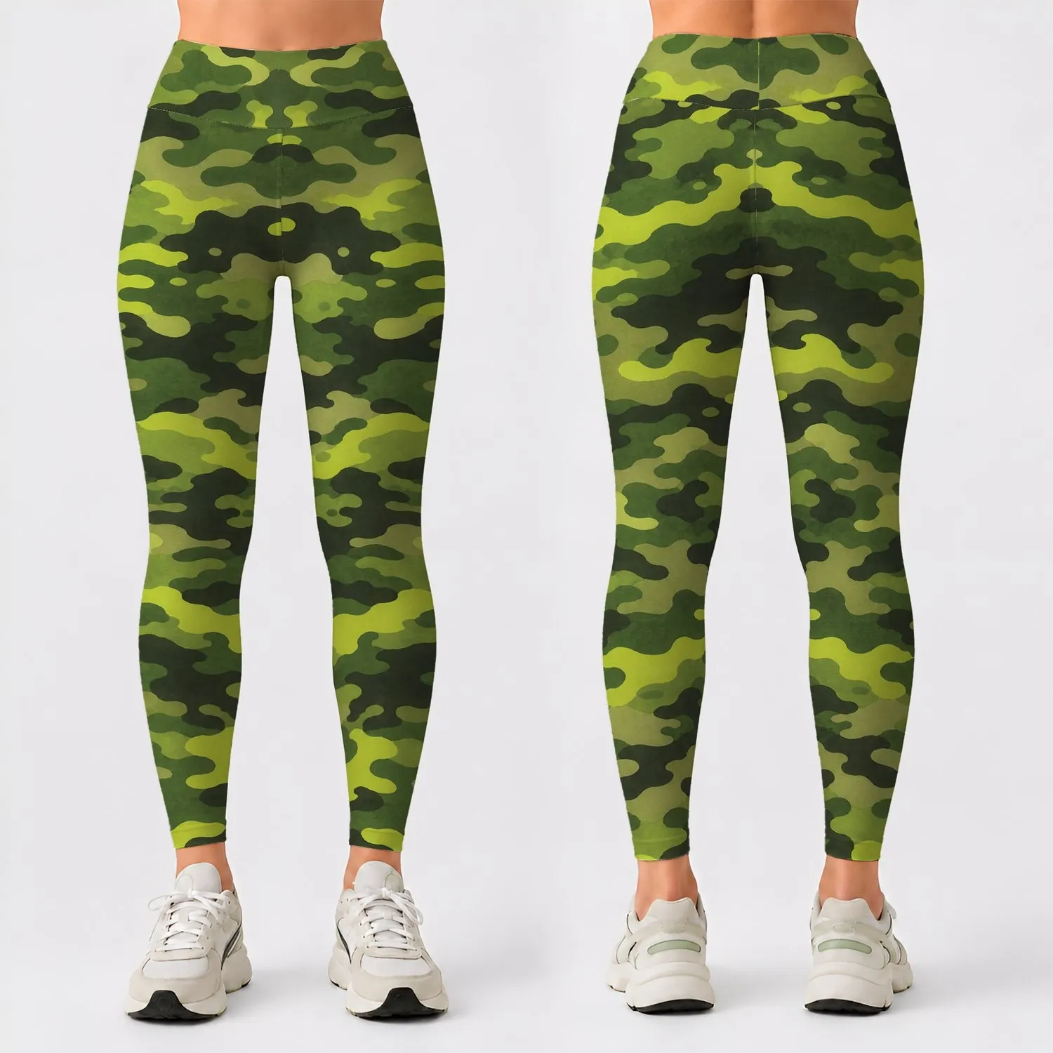 Olive And Lime Woodland Camo For Yoga Training, Running, And Outdoor Fitness For Women Leggings - 1