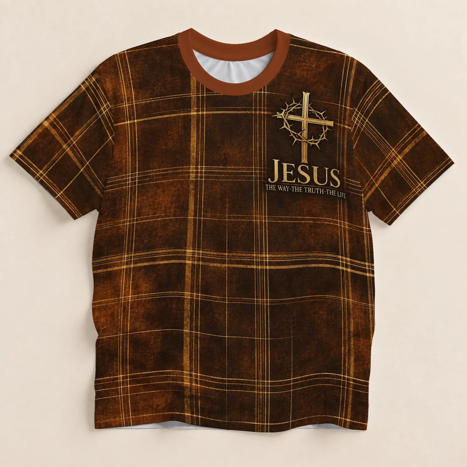 Golden Cross and Thorn Crown Emblem for Faith Gatherings and Everyday Wear for Men All-over Print Unisex T-shirt - 1