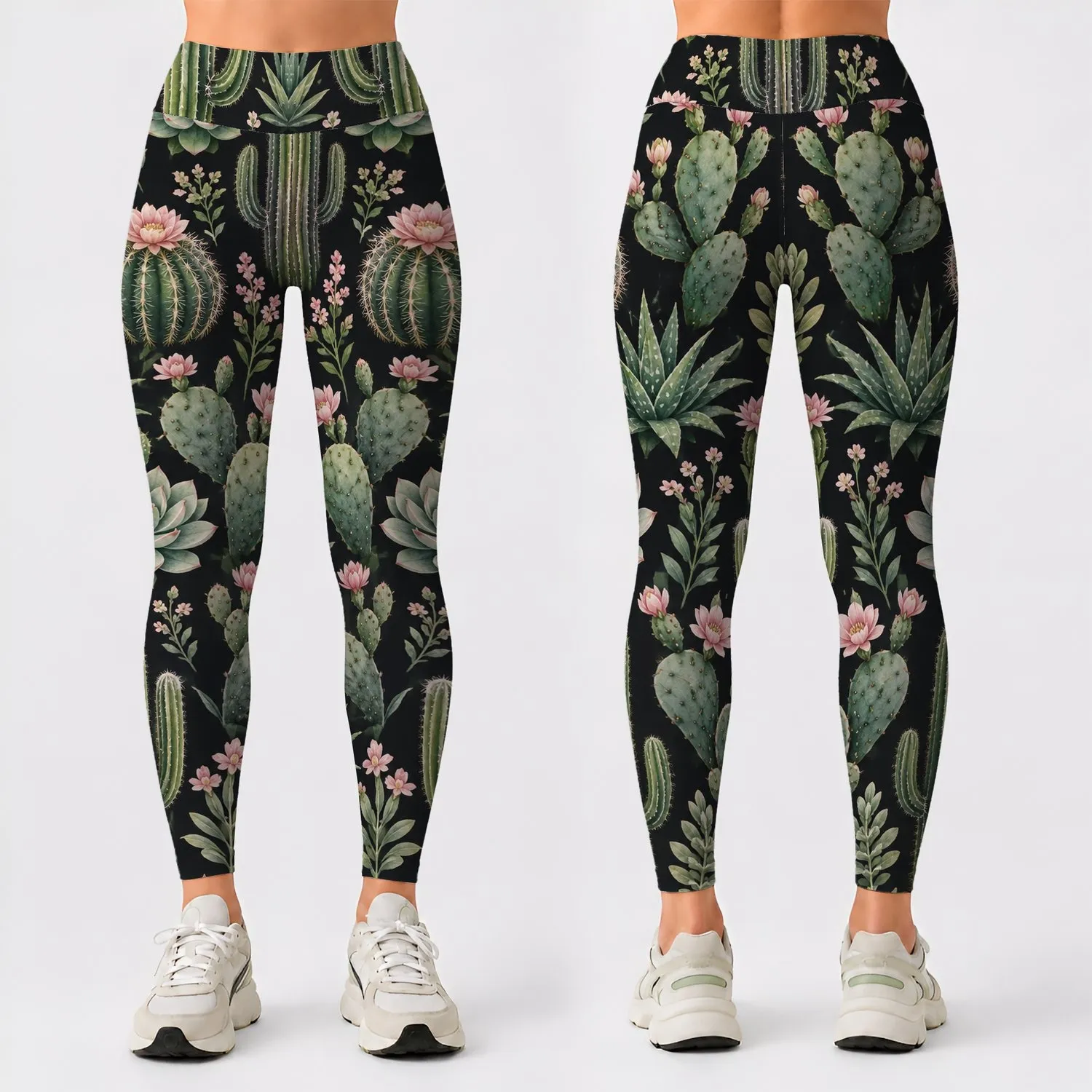 Cactus and Succulent Motifs for Yoga, Pilates, and Everyday Activewear Leggings - 1
