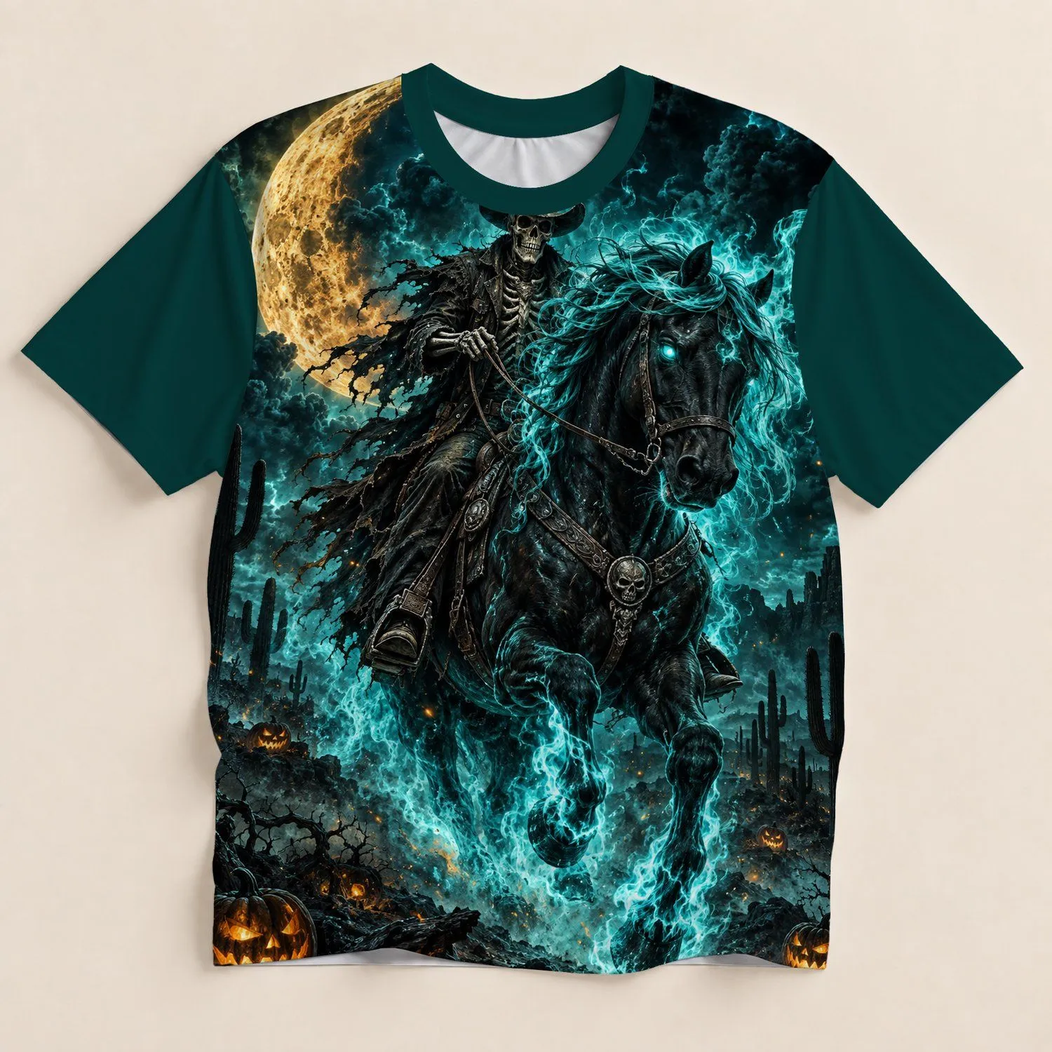 Gothic Skeleton Horse Rider for Halloween Nights and Dark Western Style Enthusiasts All-over Print Unisex T-shirt - 1