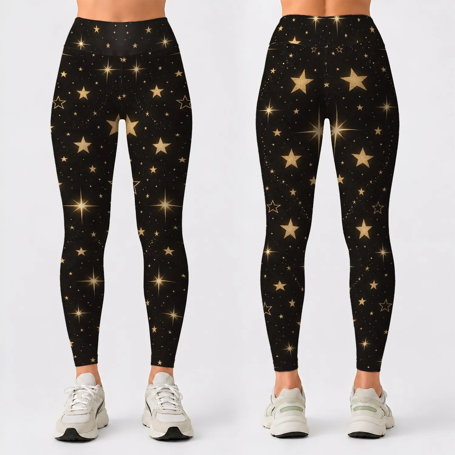 Golden Star Motifs for Yoga, Pilates, and Everyday City Errands for Active Days Leggings - 1