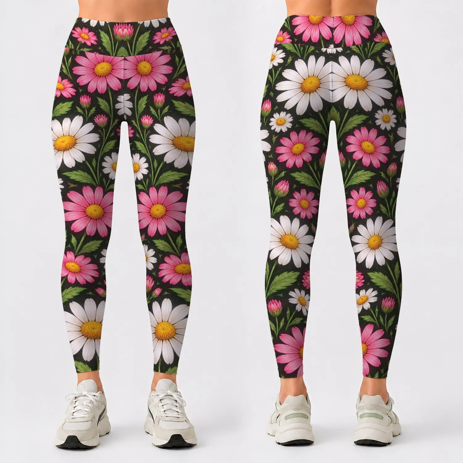 Pink And White Daisies For Yoga, Pilates, Everyday Style And Spring Outings Leggings - 1