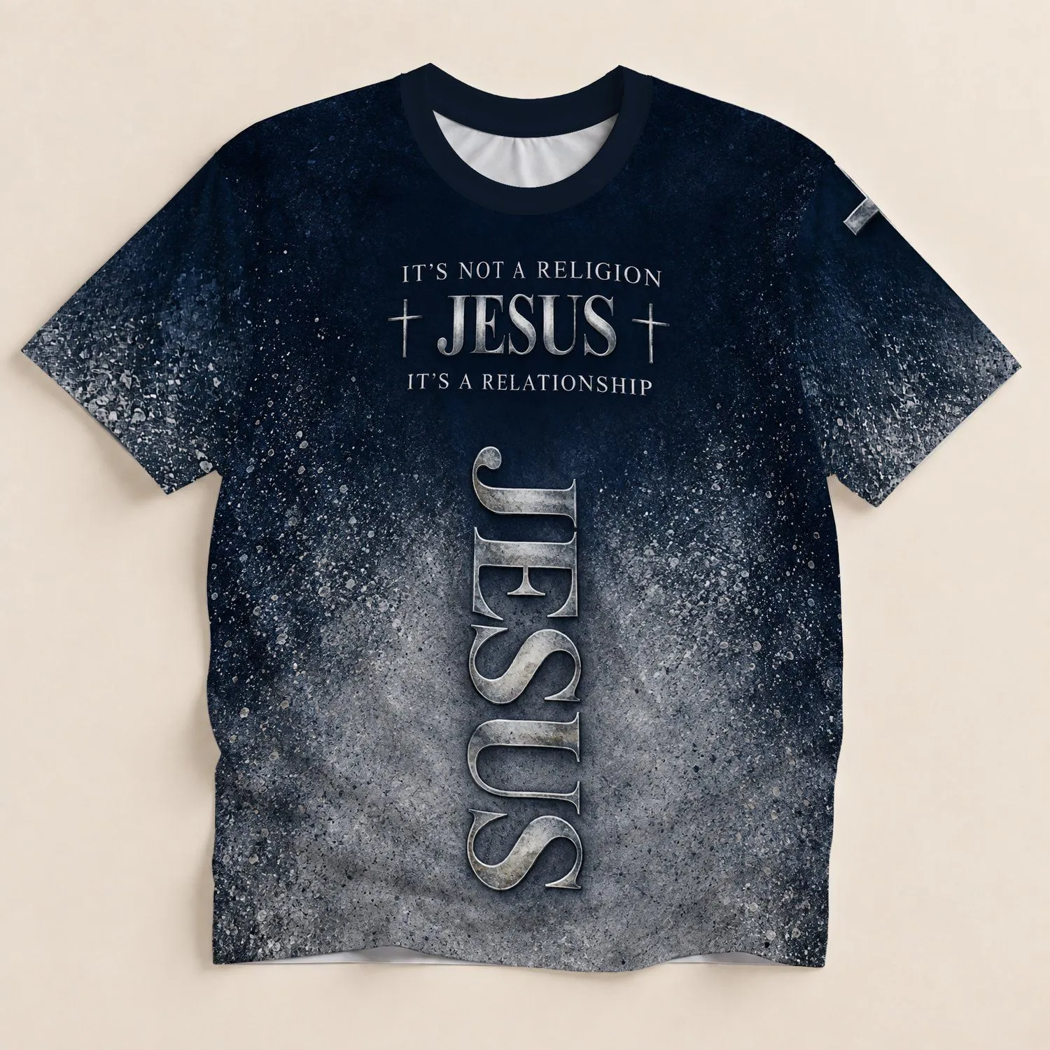 Navy And Silver Faith Message With Cross For Worship And Everyday Christian Inspiration All-over Print Unisex T-shirt - 1