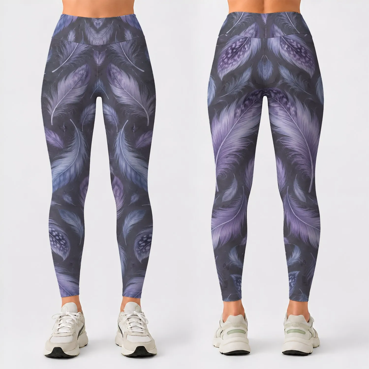 Lavender Blue Feather Scatter for Yoga Pilates and Everyday Casual Wear Leggings - 1