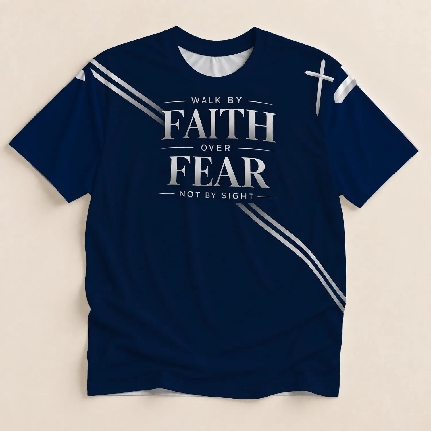 Silver Cross and Faith Over Fear Scripture Message for Christian Men’s Daily Encouragement All-over Print Unisex T-shirt - 1