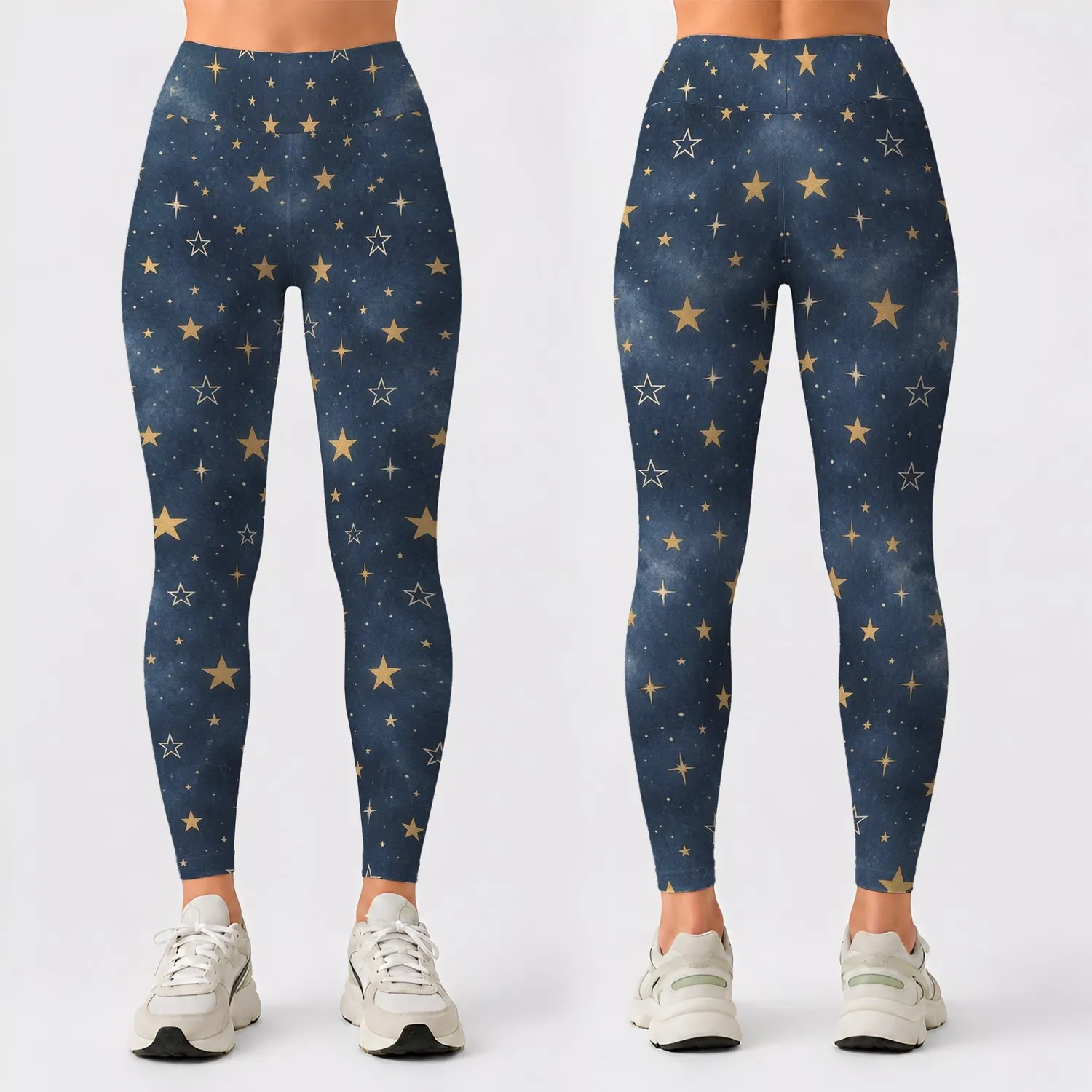 Golden Stars Beneath a Midnight Sky for Yoga, Pilates and Everyday Active Living Leggings - 1