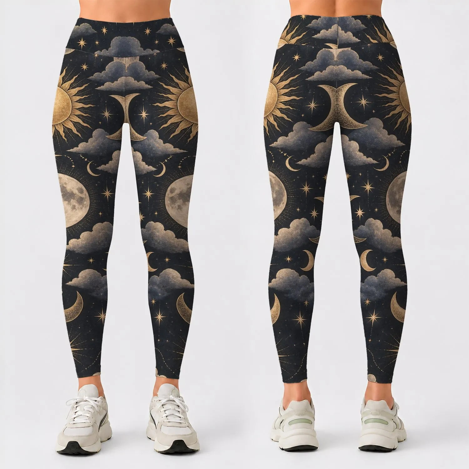 Antique Moon, Sun And Star Motifs For Yoga, Pilates And Everyday Wear Leggings - 1