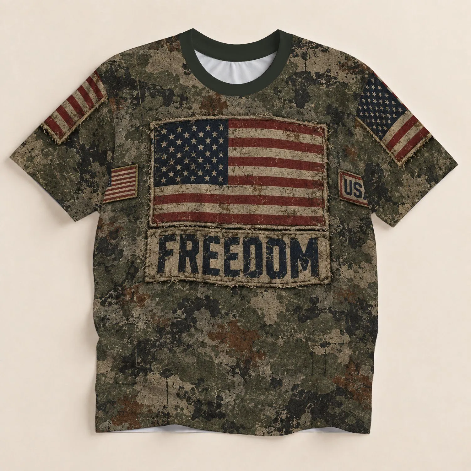 Weathered American Flag and Freedom Emblem for Patriotic Casual Everyday Wear All-over Print Unisex T-shirt - 1