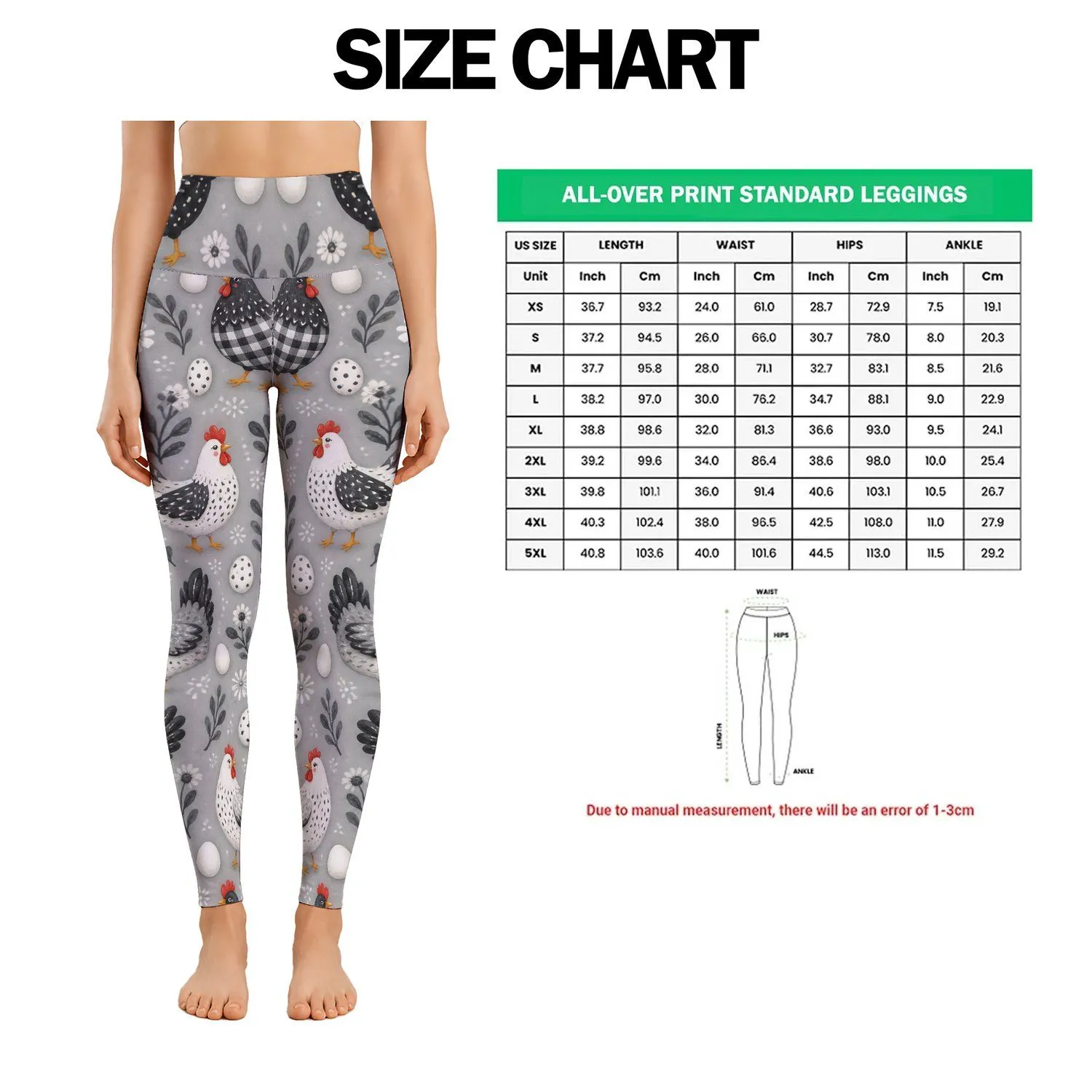 Whimsical Black and White Hens for Yoga, Pilates, and Everyday Outings Leggings - 1
