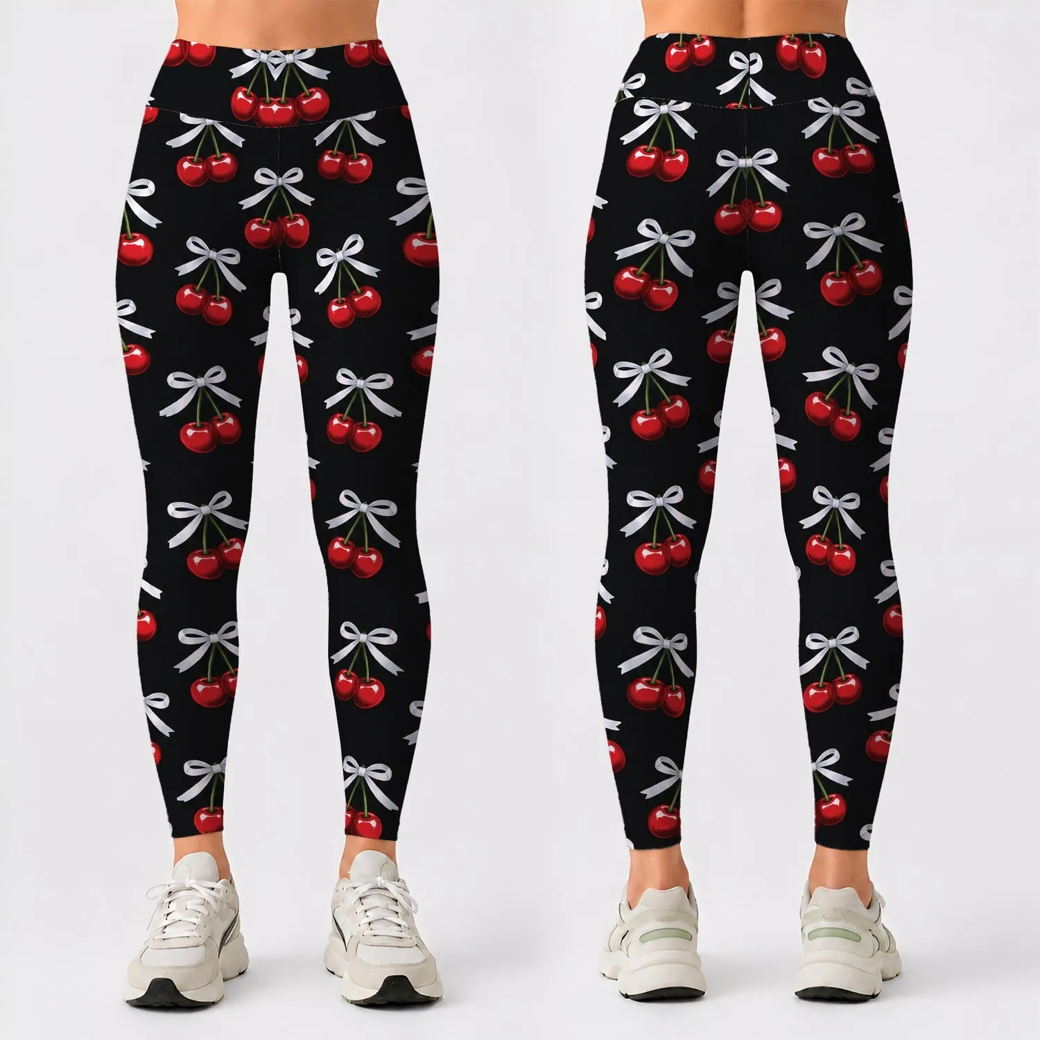 Cherry And Bow Motif for Playful Studio Sessions, Weekend Errands, and Active Days Leggings - 1
