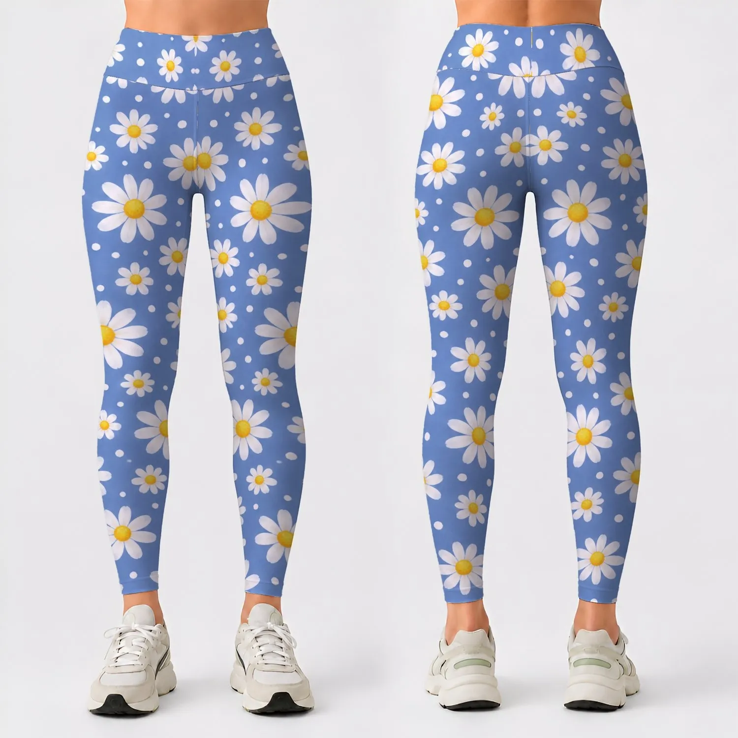 Periwinkle Daisy Blooms for Yoga Pilates and Sunny Casual Days for Women Leggings - 1