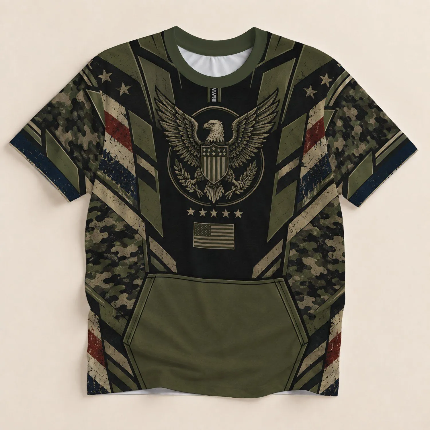 Bald Eagle and American Flag Camo for Outdoor Adventures and Patriotic Travel All-over Print Unisex T-shirt - 1