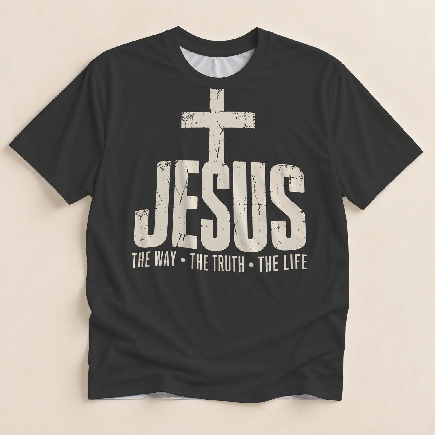 Distressed Cross And Faith Message For Christian Worship And Everyday Inspiration Gift All-over Print Unisex T-shirt - 1
