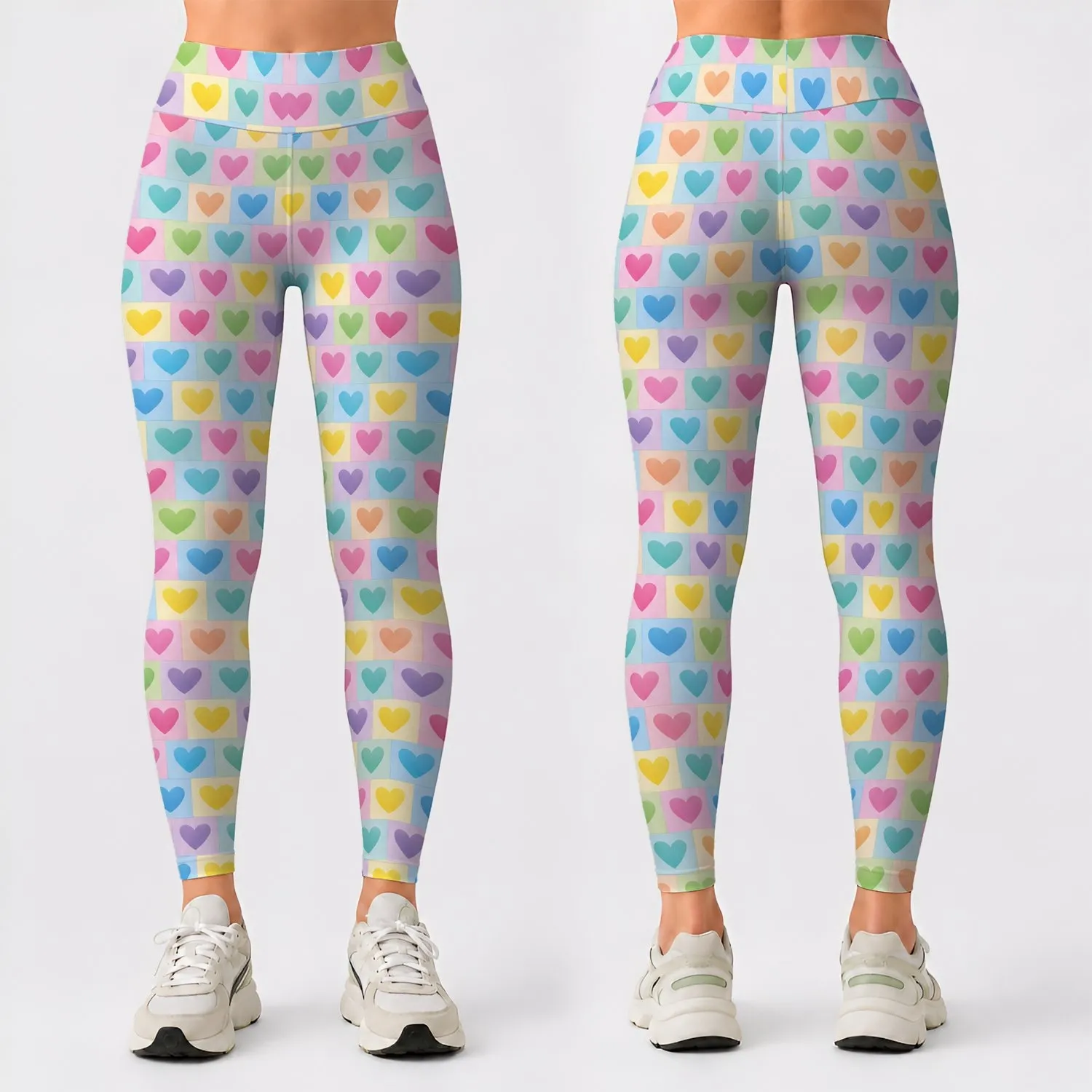 Colorful Pastel Hearts for Yoga, Running, and Everyday Activewear Style for Women Leggings - 1