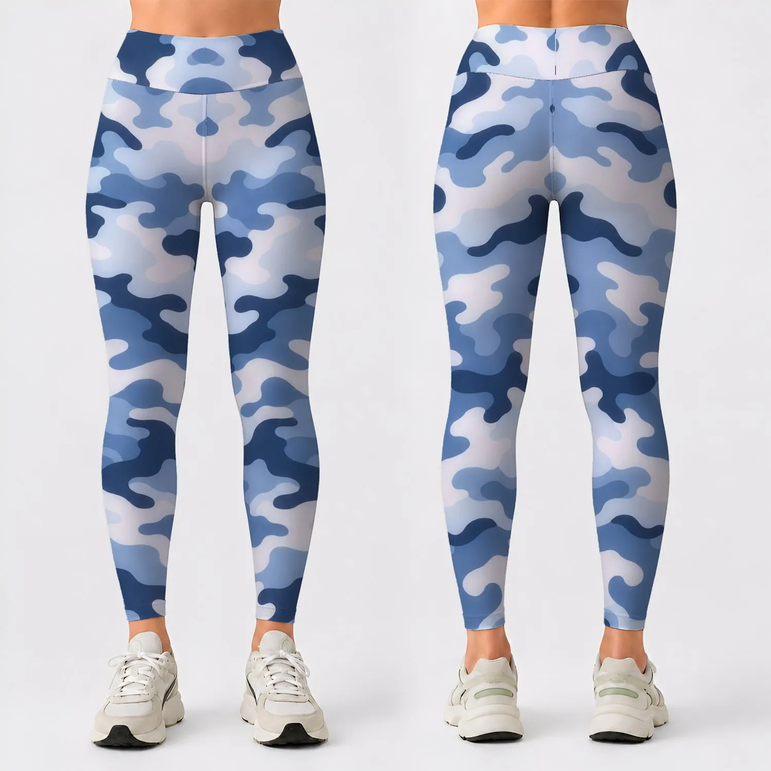 Blue And White Camo Style For Yoga, Pilates, Gym And Everyday Activewear Leggings - 1