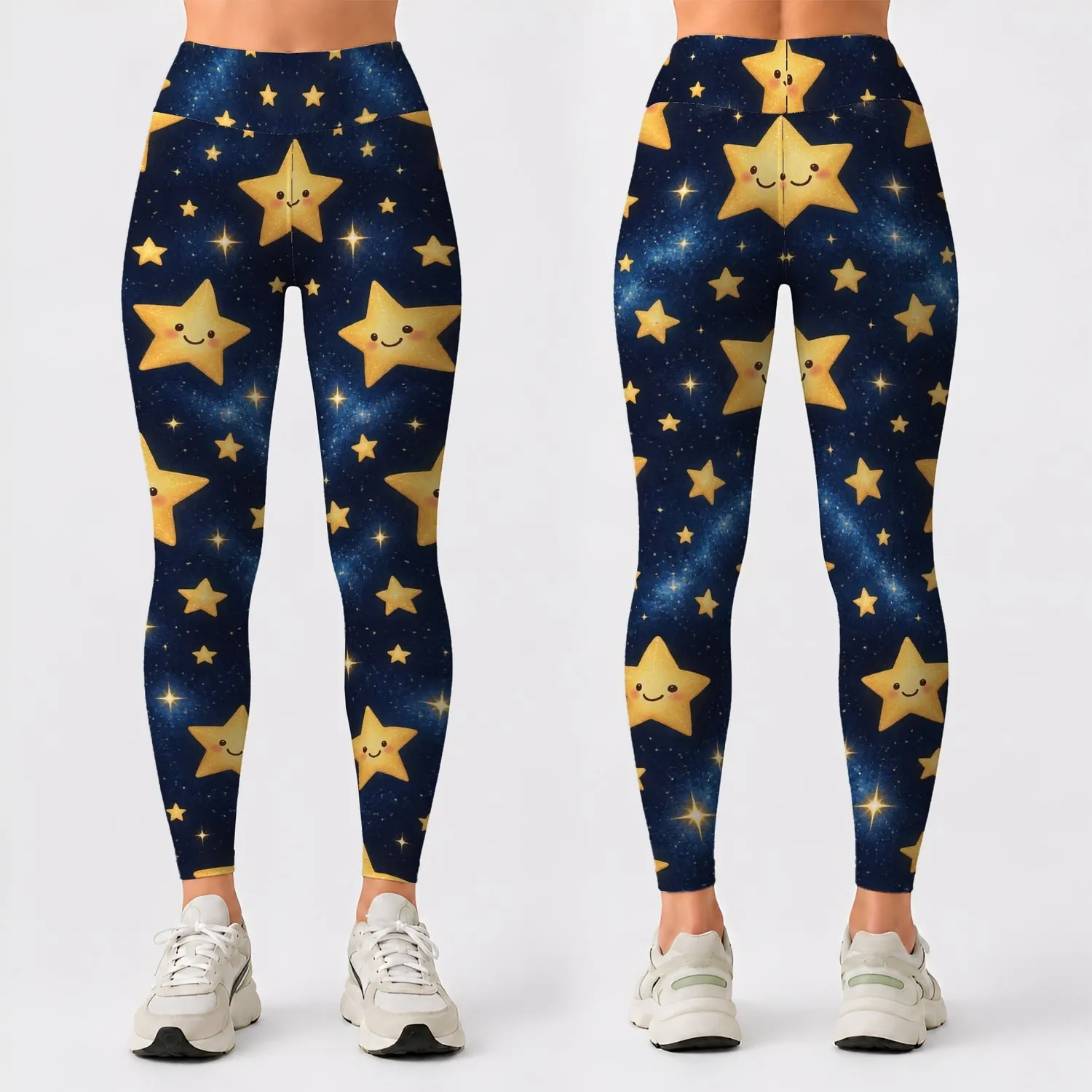 Smiling Golden Stars for Yoga, Pilates, and Everyday Casual Wear Leggings - 1