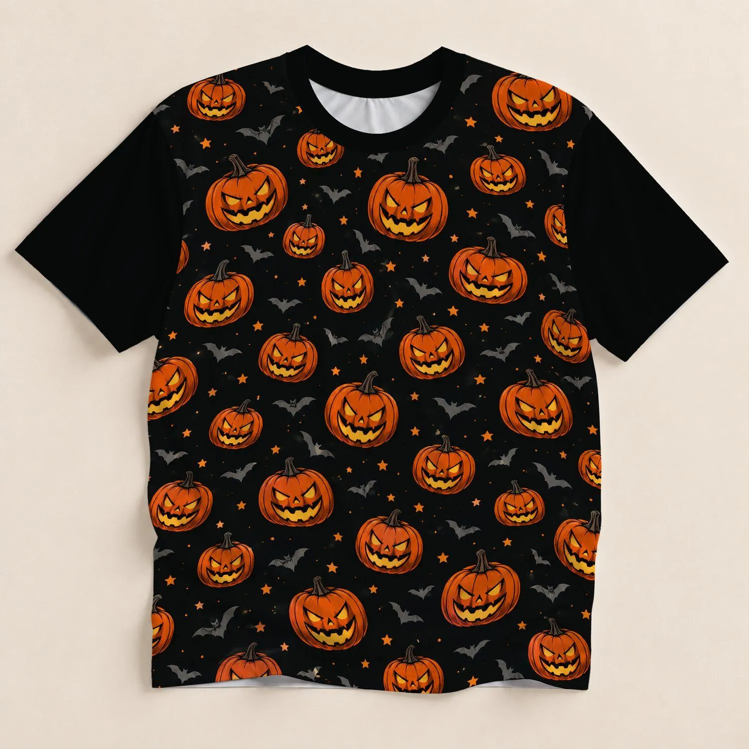 Glowing Jack-O'-Lanterns and Bats for Halloween Parties and Spooky Autumn Nights All-over Print Unisex T-shirt - 1
