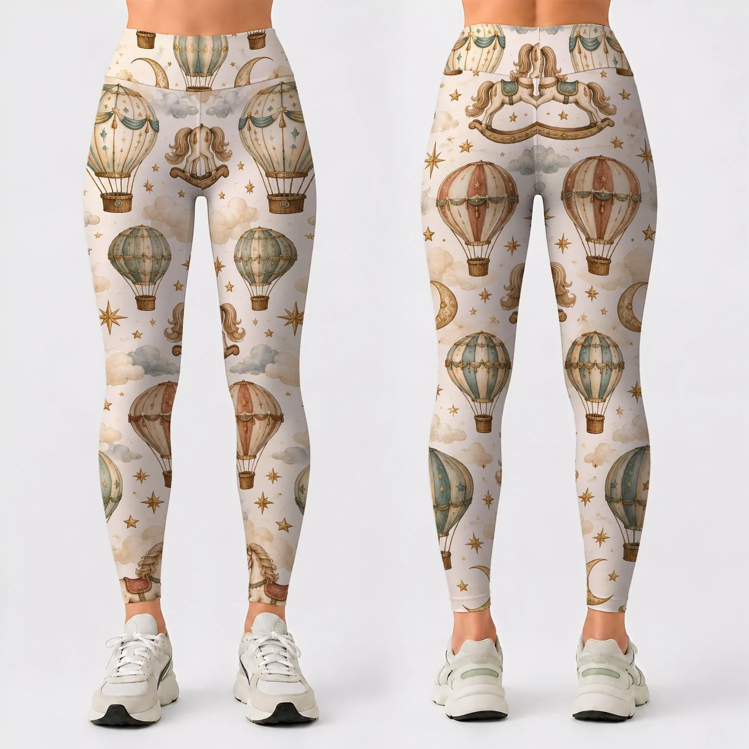 Wooden Rocking Horses And Hot Air Balloons For Whimsical Everyday Adventures Leggings - 1