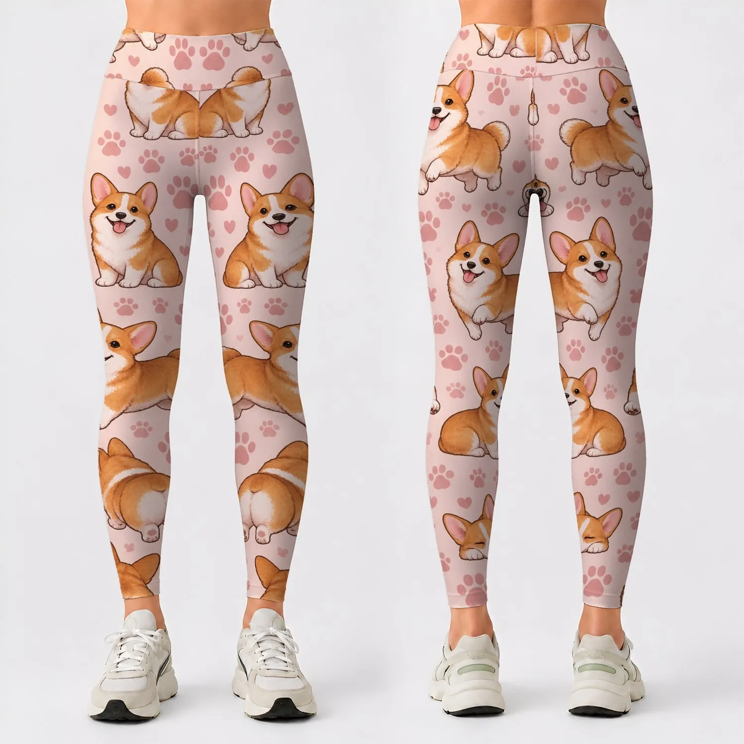 Playful Corgi and Paw Motifs for Yoga, Running, and Everyday Fitness Wear for Women Leggings - 1