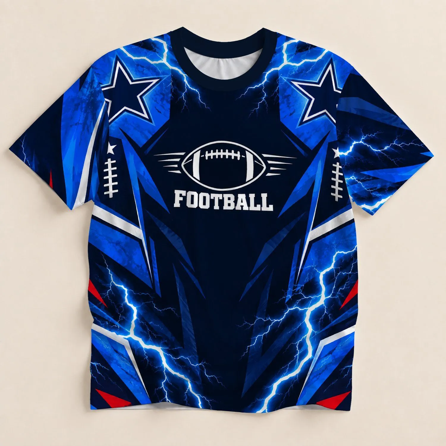 Electric Blue Football Lightning for Game Day Tailgating and Weekend Fanwear Style All-over Print Unisex T-shirt - 1