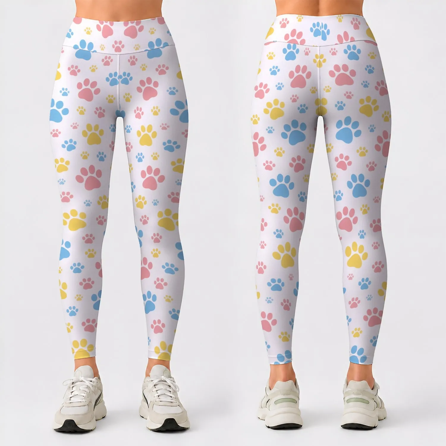 Pastel Paw Prints for Cheerful Yoga, Pilates, and Everyday Activewear Leggings - 1