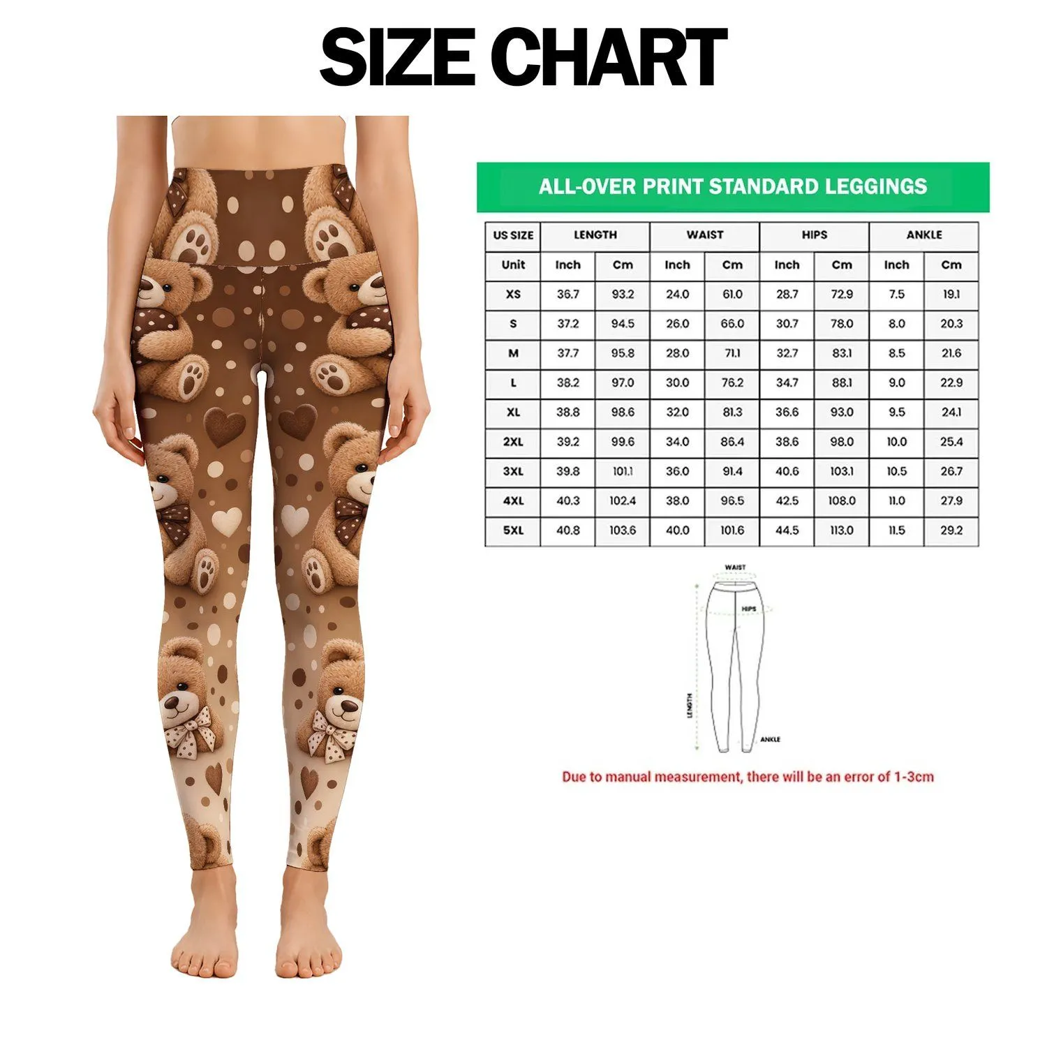 Cute Teddy Bear Polka Dots for Cozy Gym Days, Running, and Everyday Fitness Style Leggings - 1