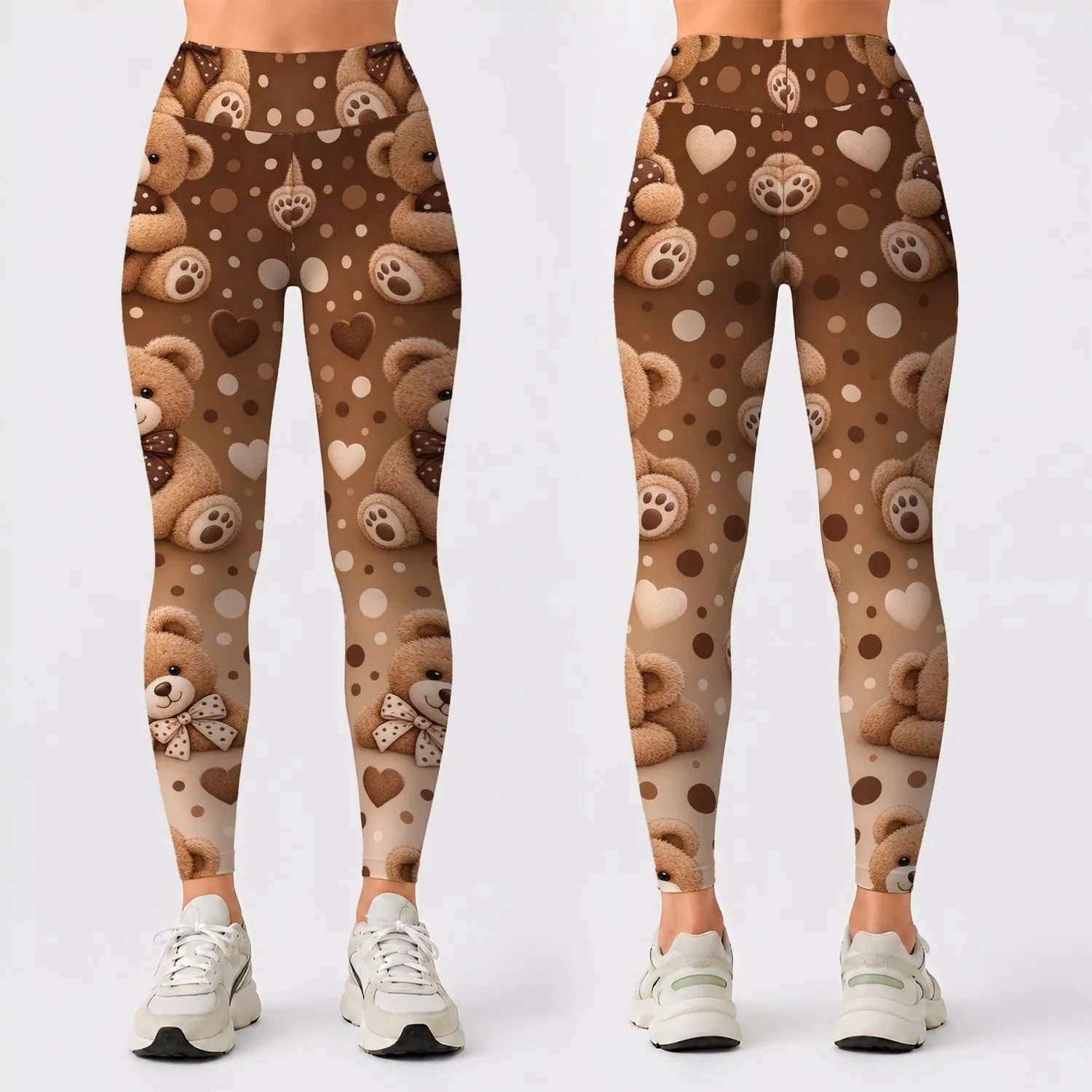 Cute Teddy Bear Polka Dots for Cozy Gym Days, Running, and Everyday Fitness Style Leggings - 1