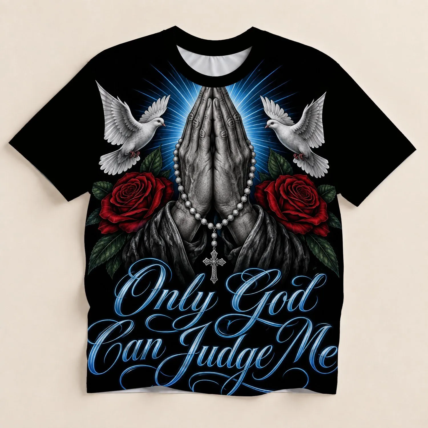 Praying Hands and Doves for Faithful Everyday Wear and Spiritual Casual Style Unisex All-over Print Unisex T-shirt - 1