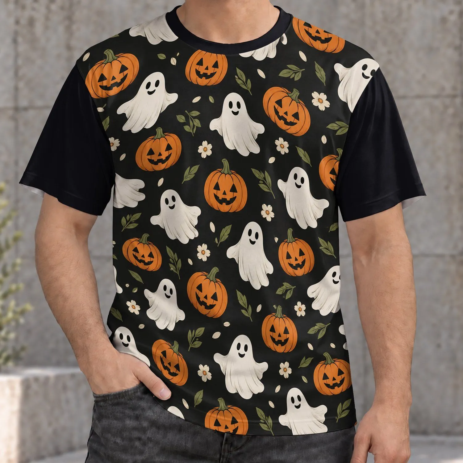 Halloween Pumpkins and Friendly Ghosts for Spooky Season Fall Celebrations and Parties All-over Print Unisex T-shirt - 1