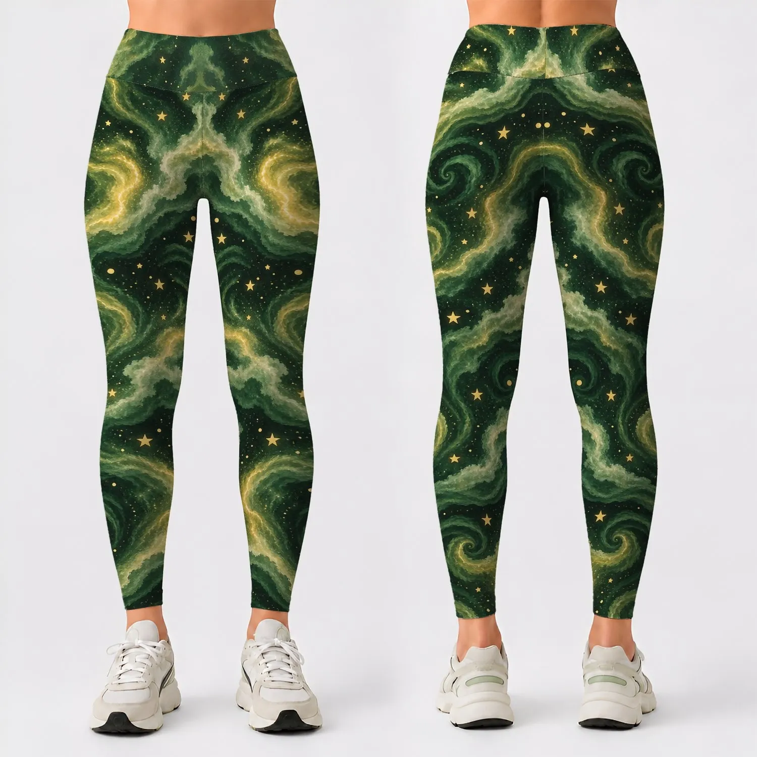 Green Celestial Star Camo for Yoga, Pilates, and Everyday Activewear Leggings - 1