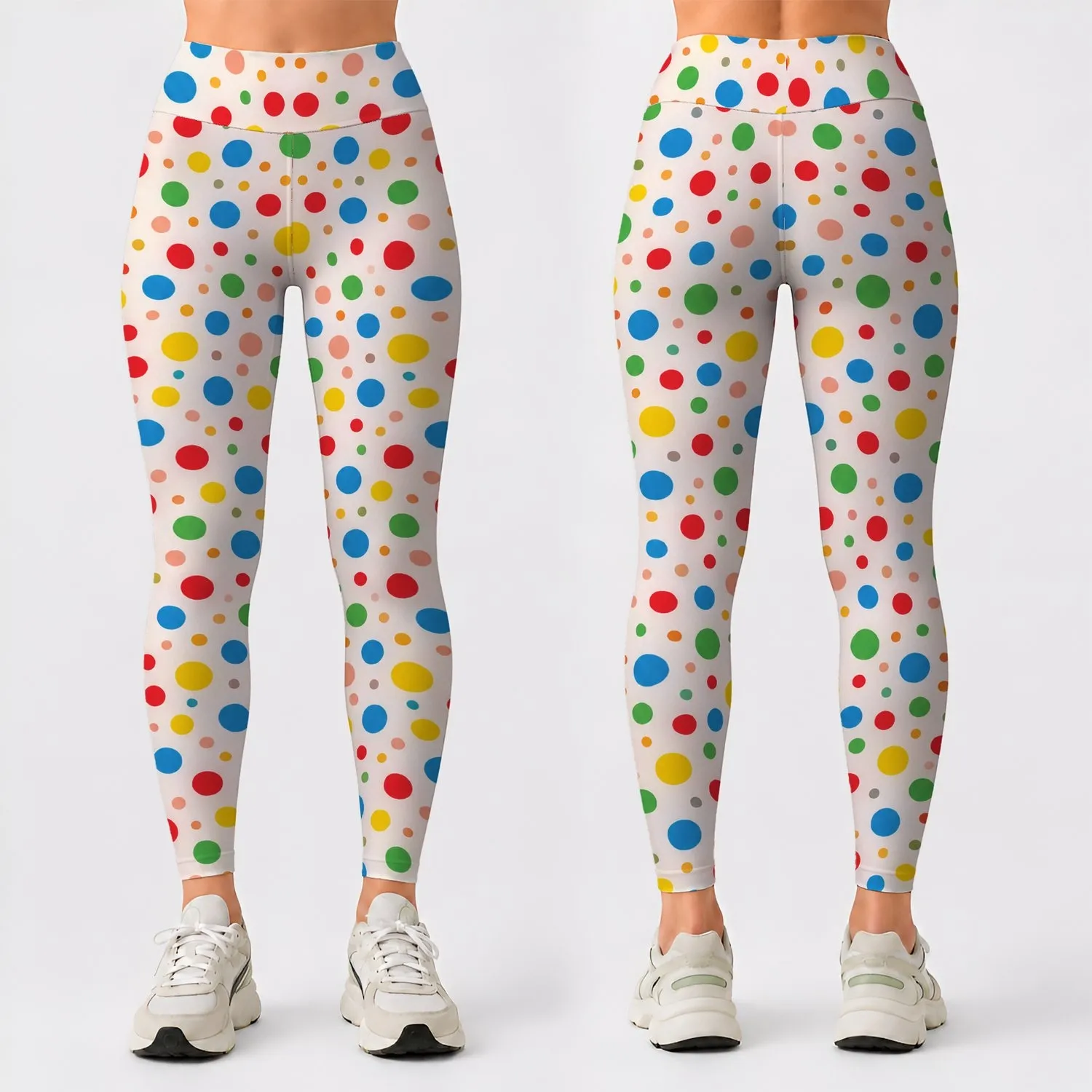 Colorful Rainbow Polka Dot Motif For Yoga Pilates And Everyday Casual Active Wear Leggings - 1