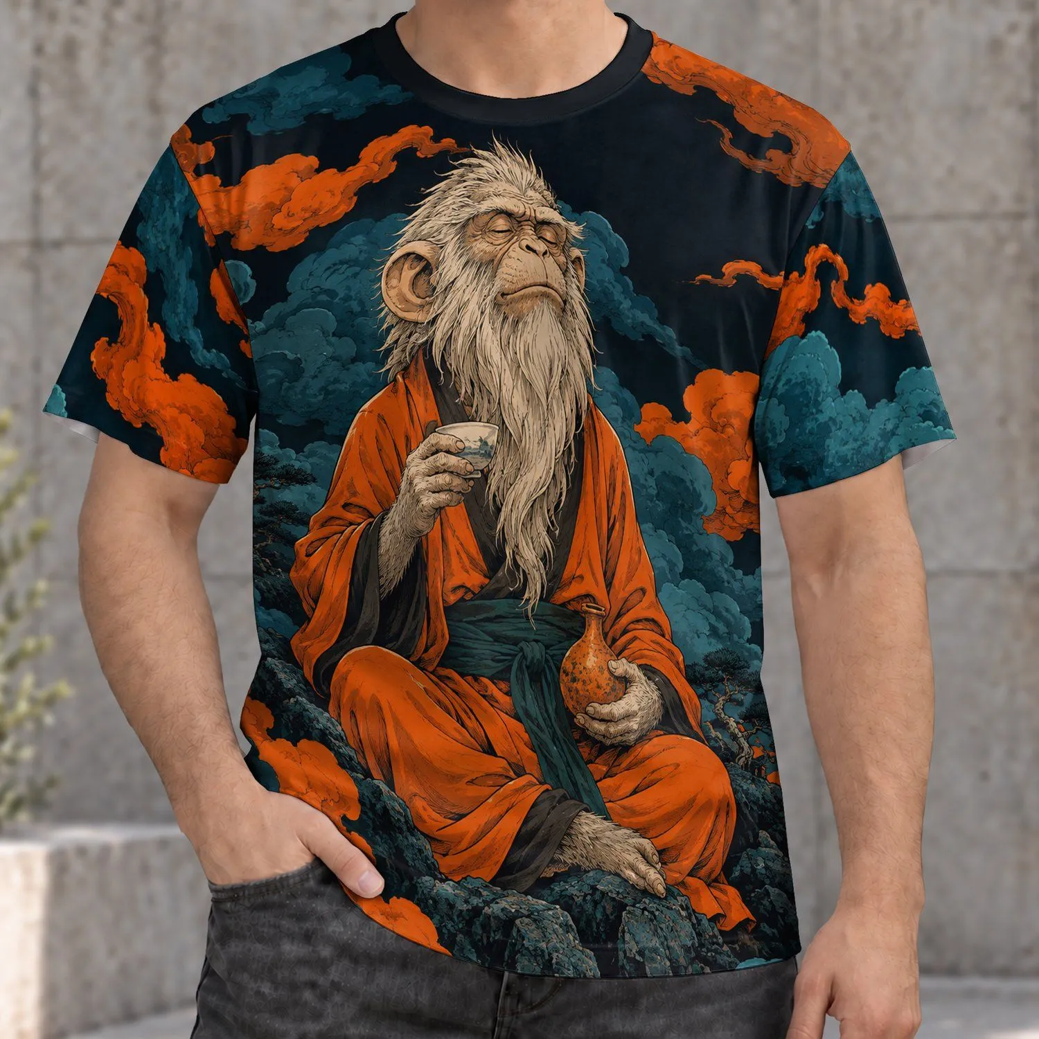 Bearded Monkey Tea Master for Calm Retreats, Tea Lovers and Outdoor Adventure Style All-over Print Unisex T-shirt - 1