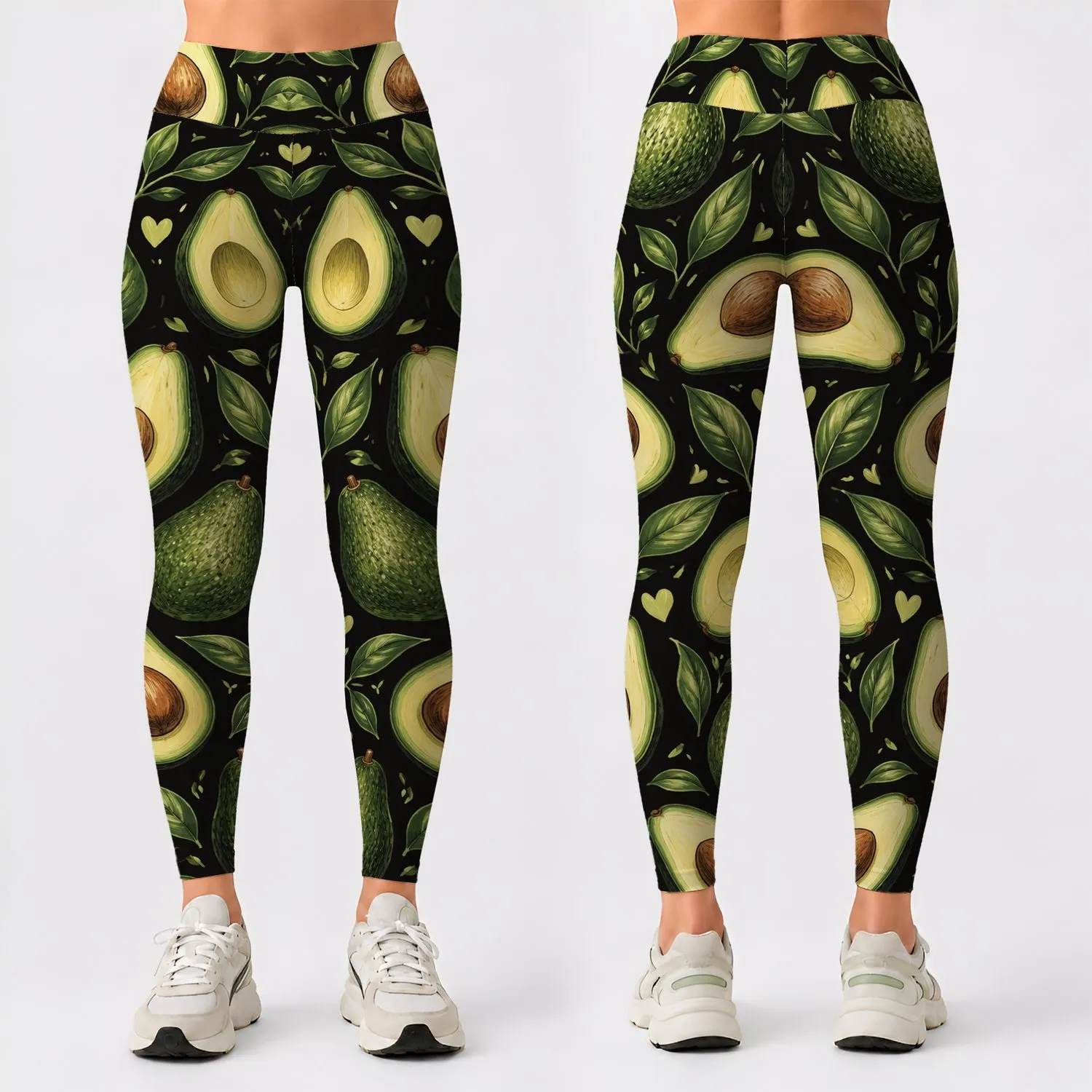 Avocado And Sage Green Fruit Motifs For Yoga And Everyday Wellness Leggings - 1