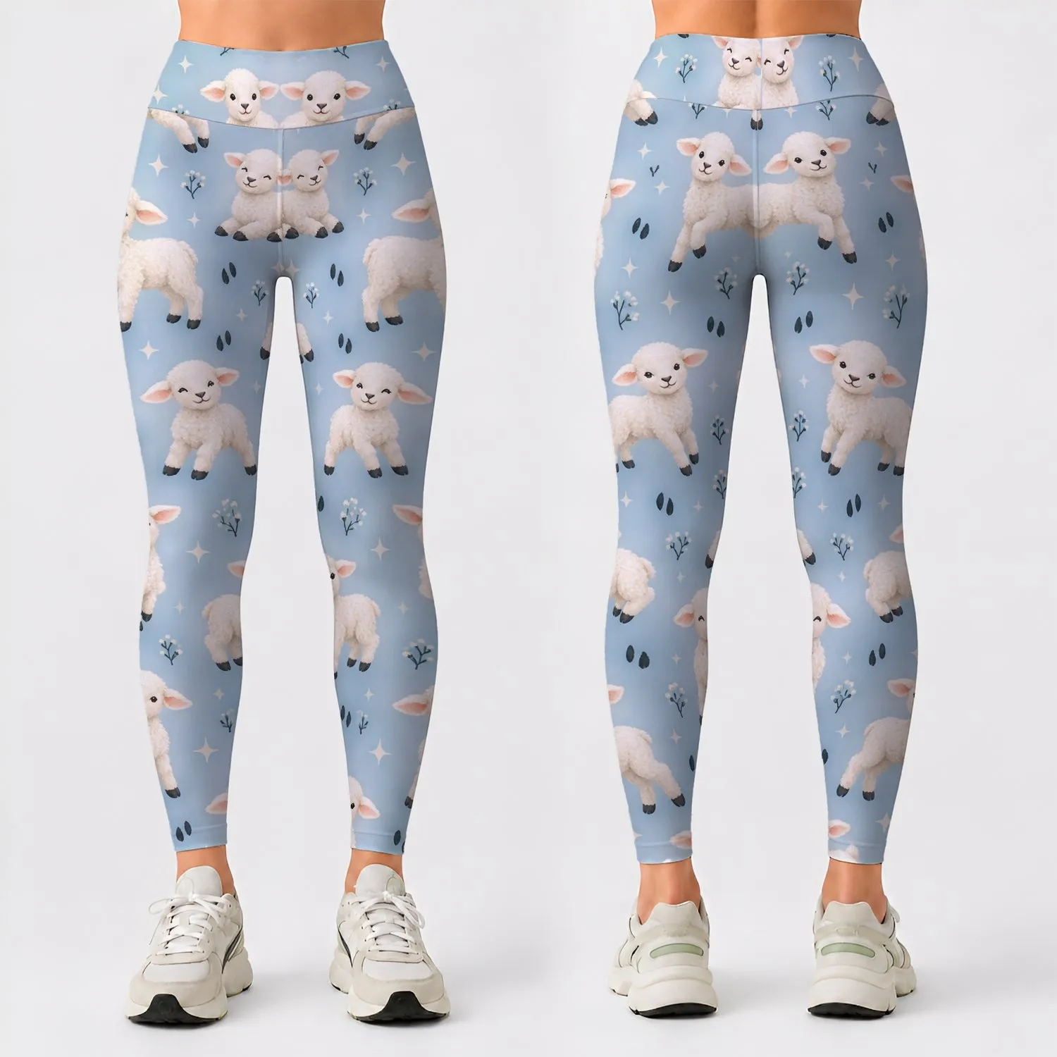 Playful White Lambs for Cozy Farmhouse Style and Everyday Active Living Leggings - 1