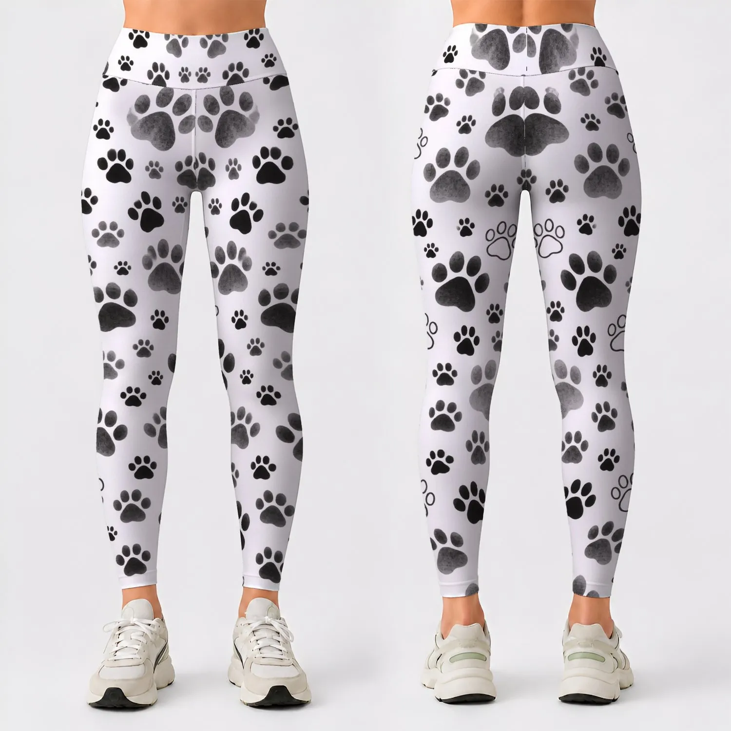 Black And White Paw Prints For Yoga Pilates And Everyday Casual Style Leggings - 1