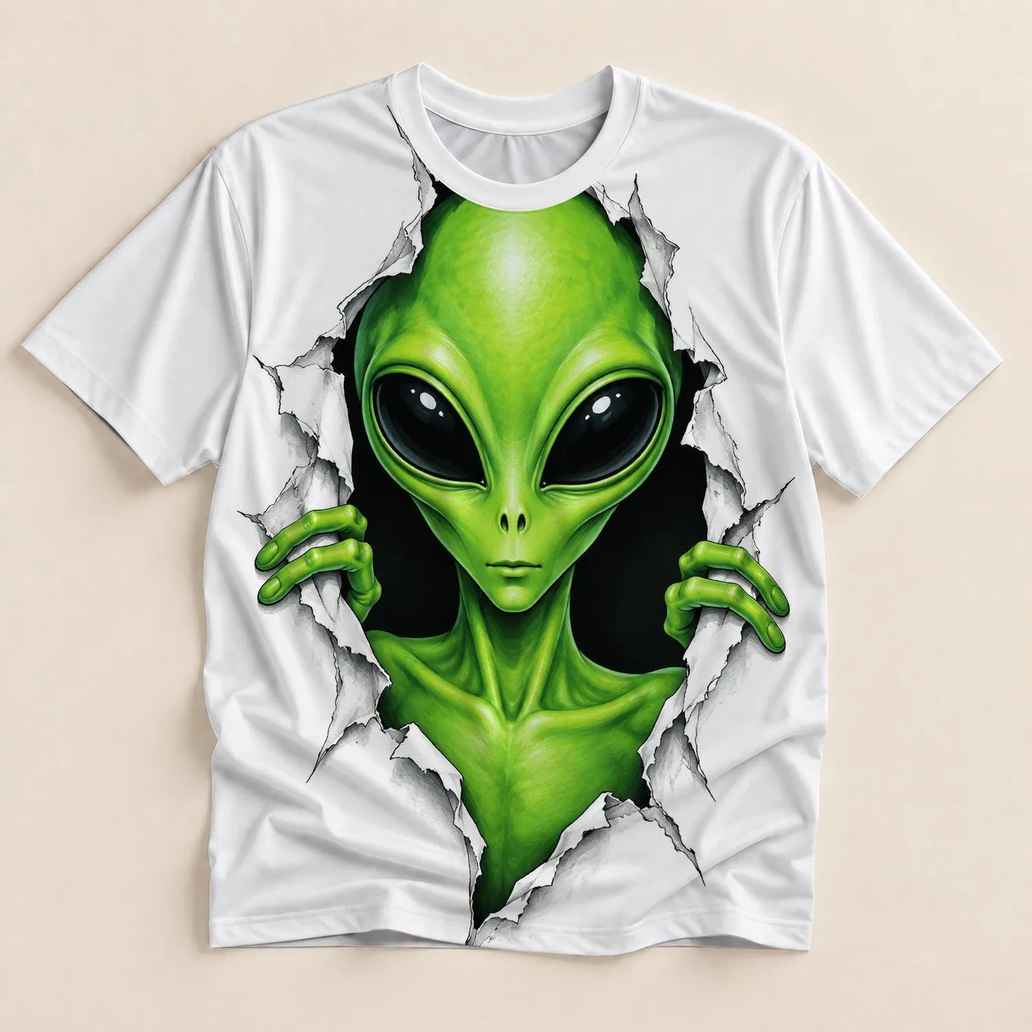 Green Alien Encounter for Sci-Fi Fans and Casual Weekend Outdoor Home Adventures All-over Print Unisex T-shirt - 1