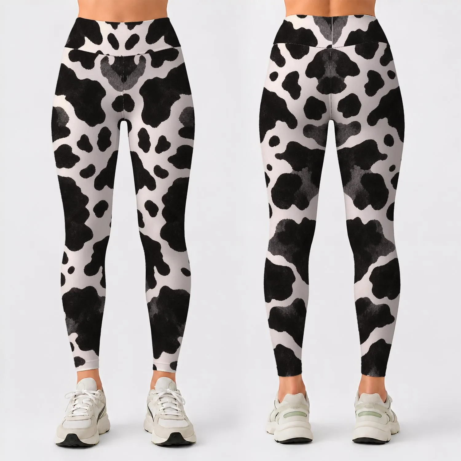 Black and White Cowhide Spots for Farmhouse Fitness Style and Everyday Activewear Women Leggings - 1