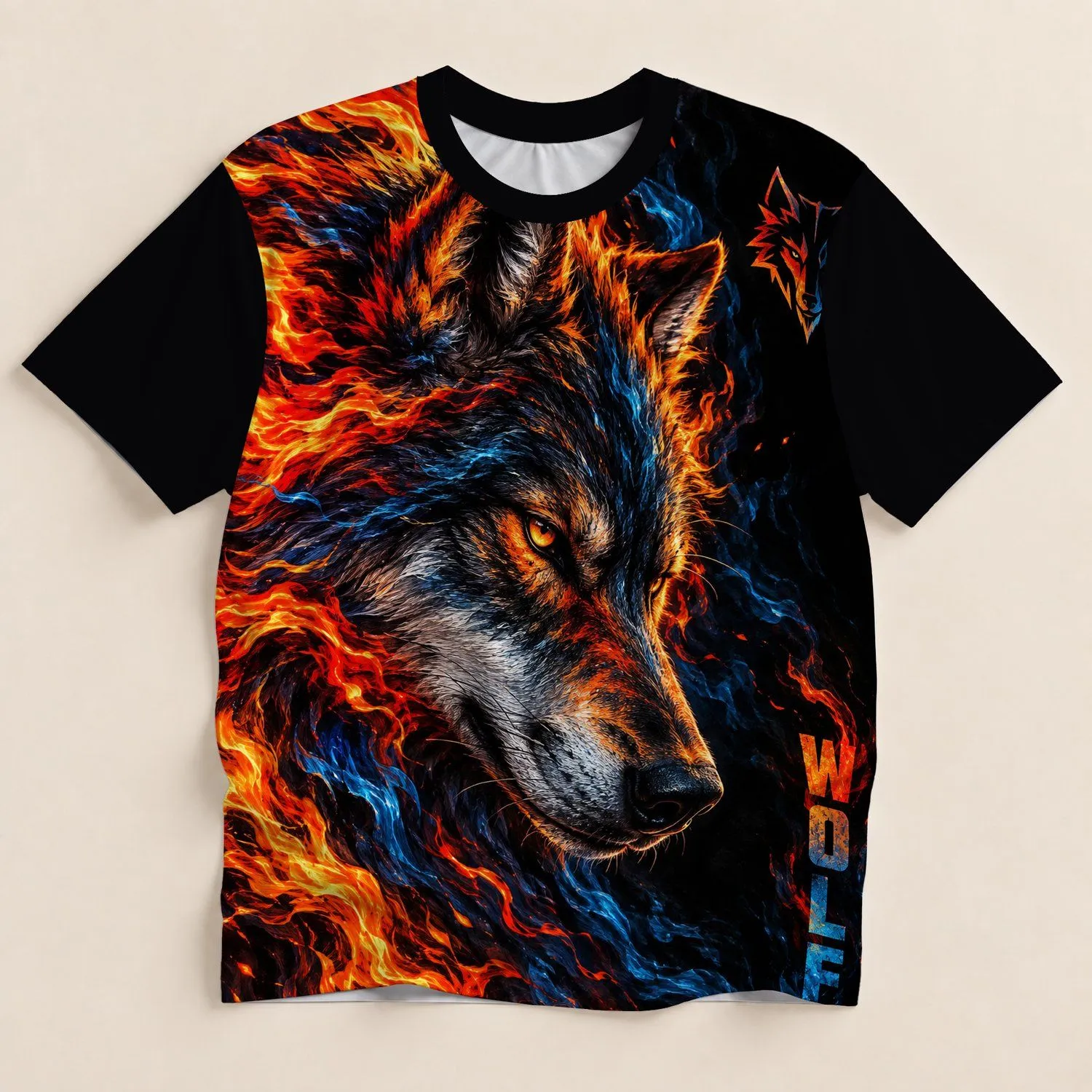 Fiery Wolf Portrait With Midnight Flames For Bold Autumn Outdoor Style And Nature Lovers All-over Print Unisex T-shirt - 1