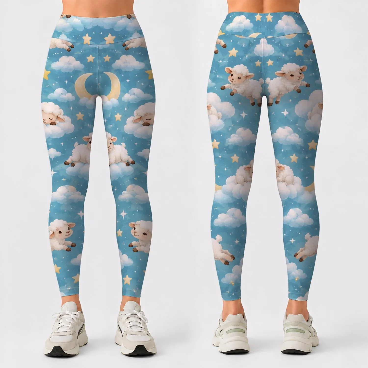 Sheep Among Clouds and Stars for Dreamy Yoga Sessions and Cozy Active Days for Women Leggings - 1