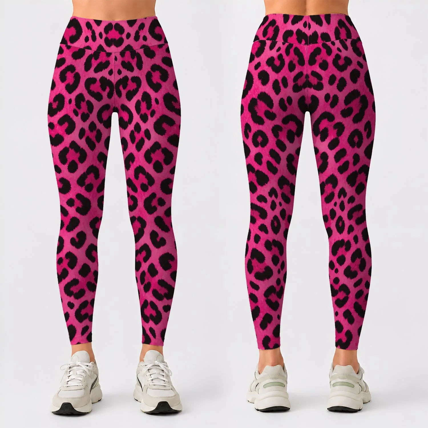 Rose Fuchsia Leopard Spots for Bold Gym Style and Everyday Athleisure for Women Leggings - 1