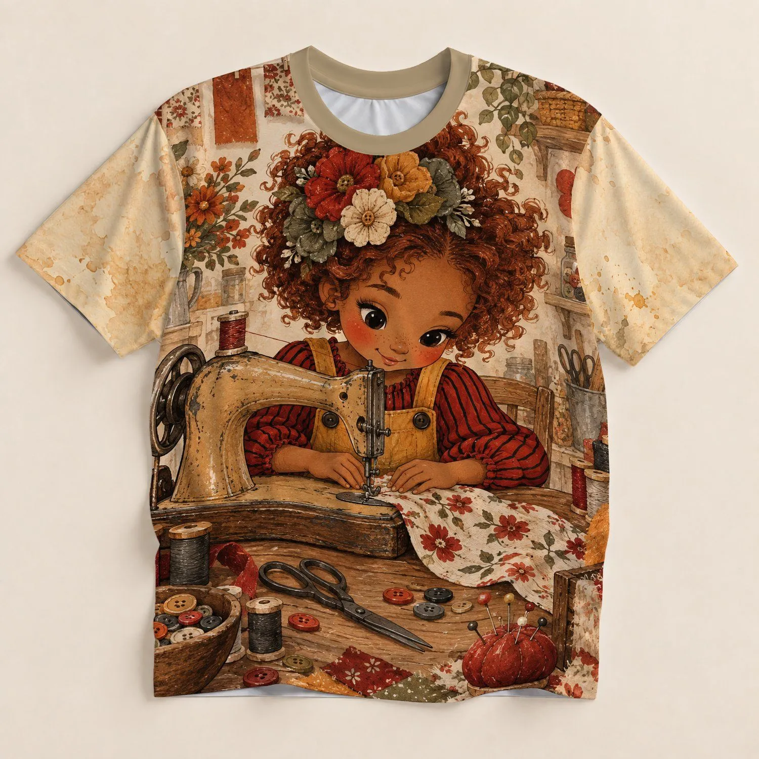 Whimsical Sewing Atelier Scene for Handmade Crafting Days and Creative Sewing Enthusiasts All-over Print Unisex T-shirt - 1